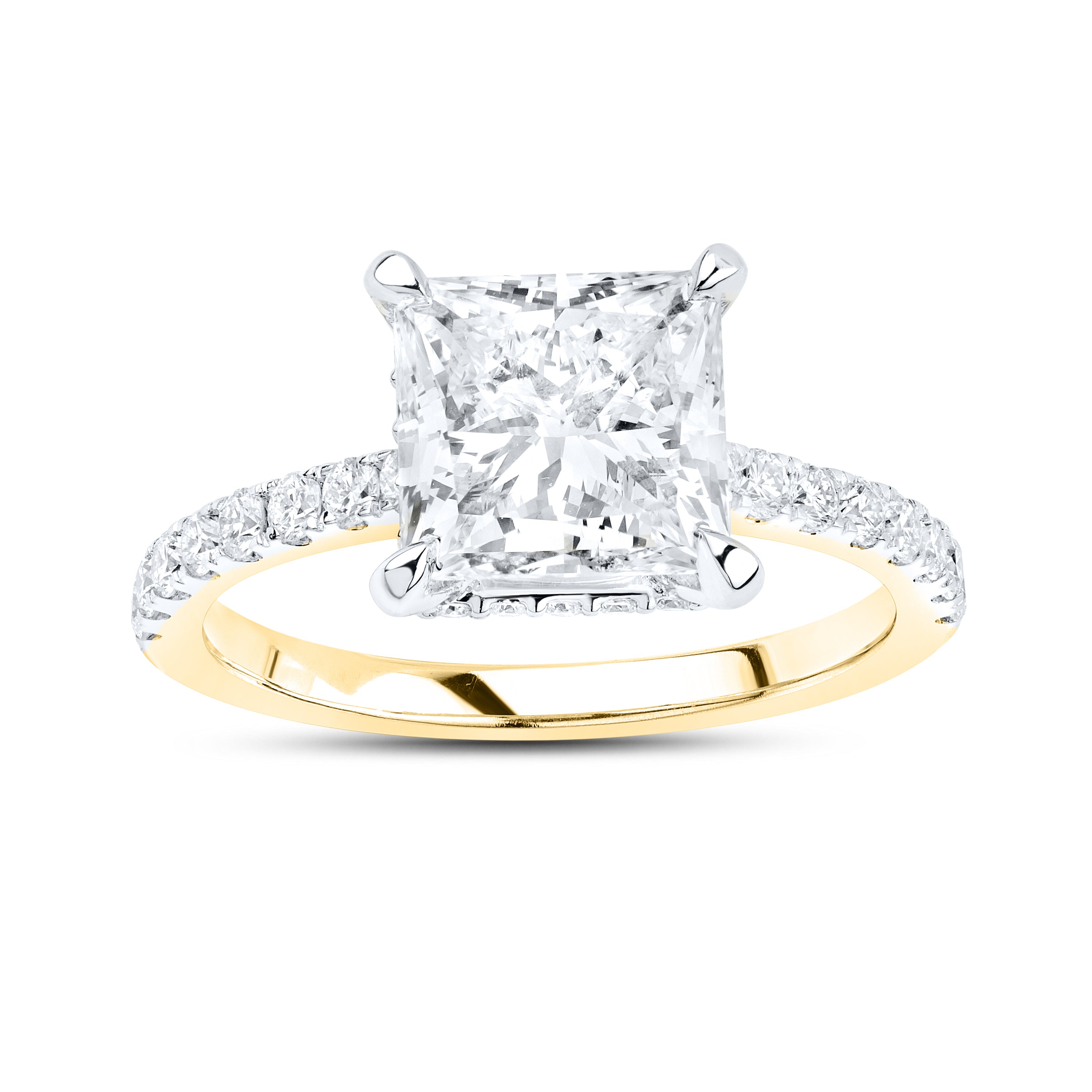 14KT YELLOW GOLD 3.55CTW PRINCESS CUT LAB DIAMOND RING