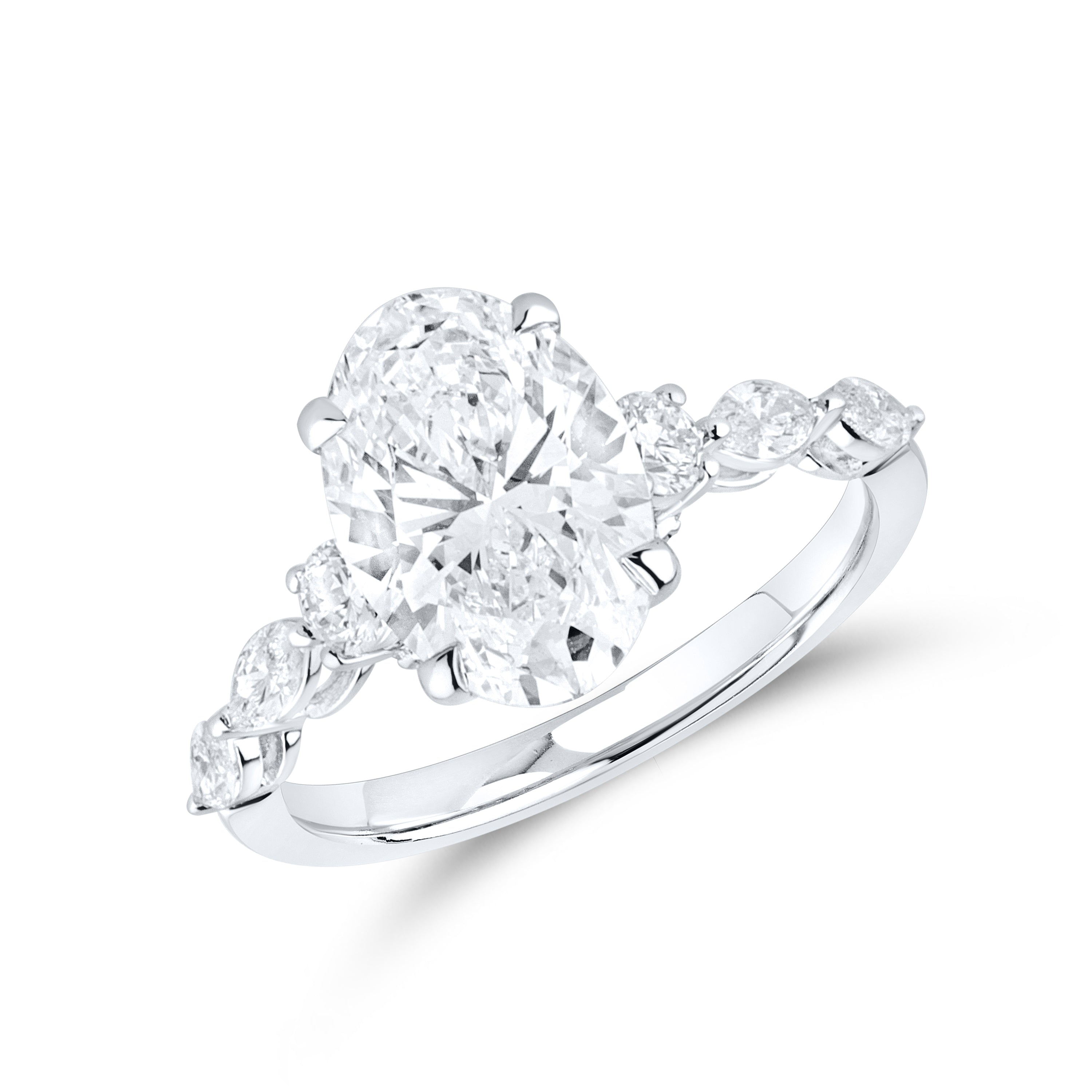 14KT WHITE GOLD 3.63 CTW LAB DIAMOND OVAL SHAPE RING