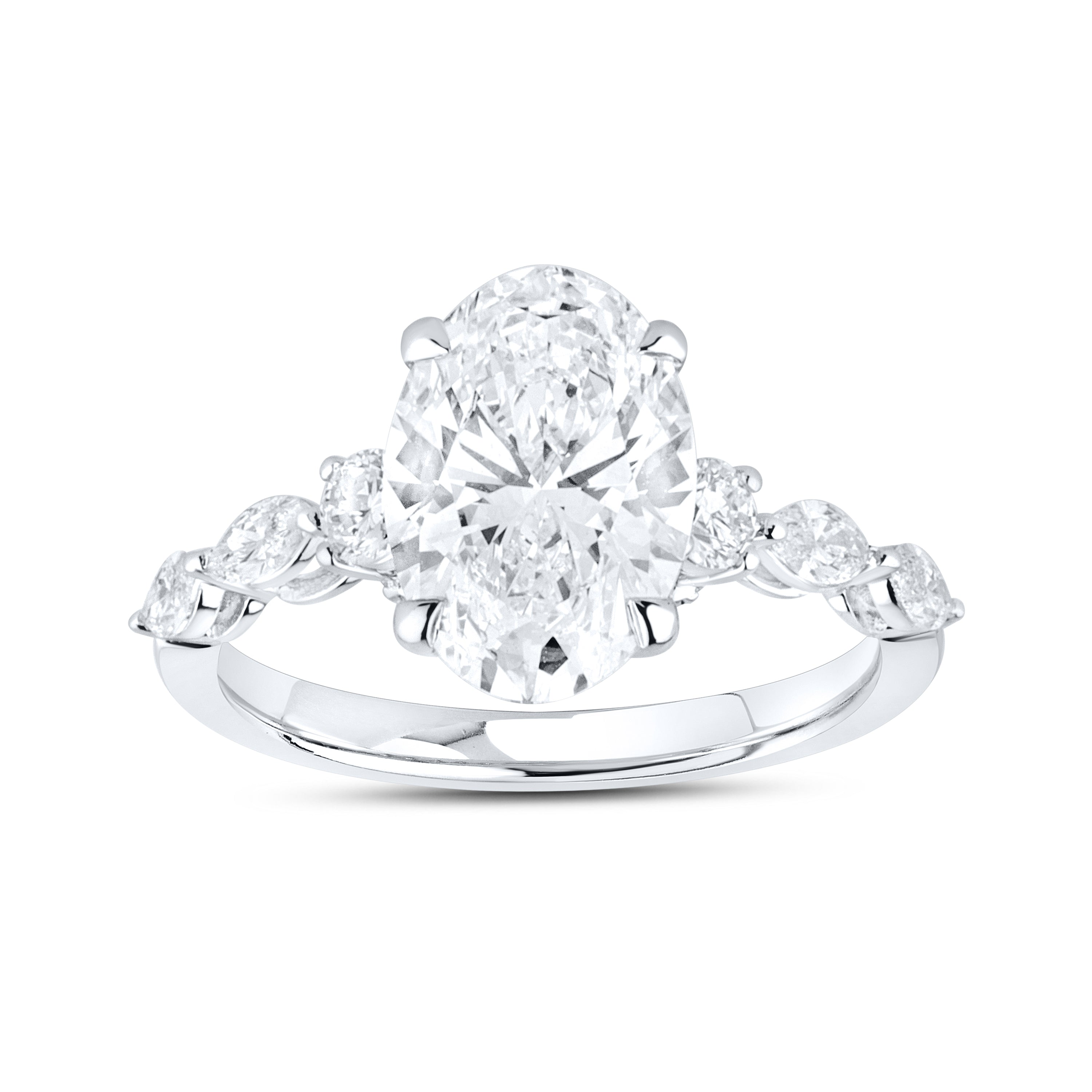 14KT WHITE GOLD 3.63 CTW LAB DIAMOND OVAL SHAPE RING