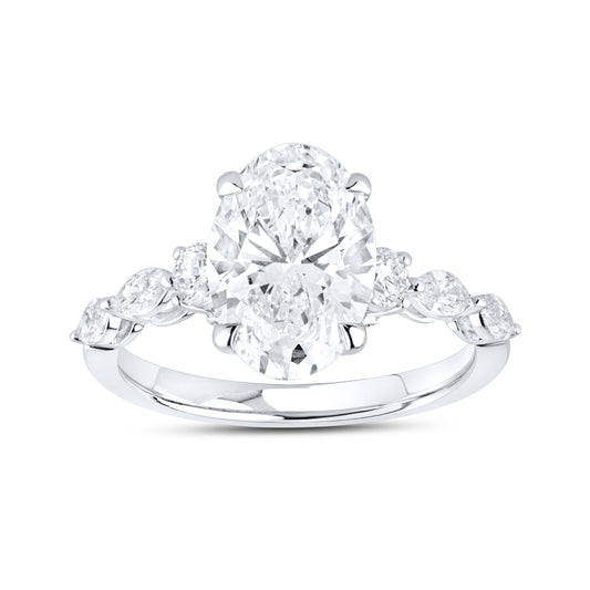 14KT WHITE GOLD 3.63 CTW LAB DIAMOND OVAL SHAPE RING