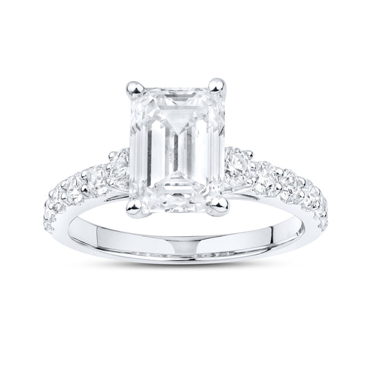 14kt White Gold 3.63 CTW Lab Diamond Emerald Shape Solitaire Ring