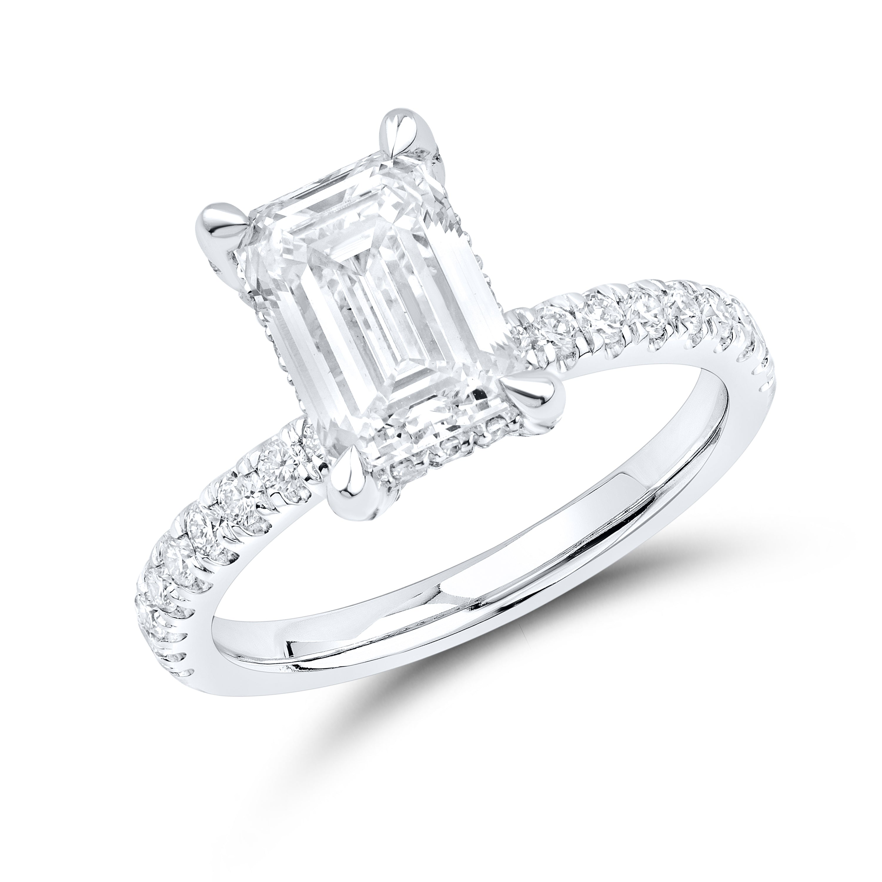 14kt White Gold 3.13 CTW Lab Diamond Emerald Shape Engagement Ring