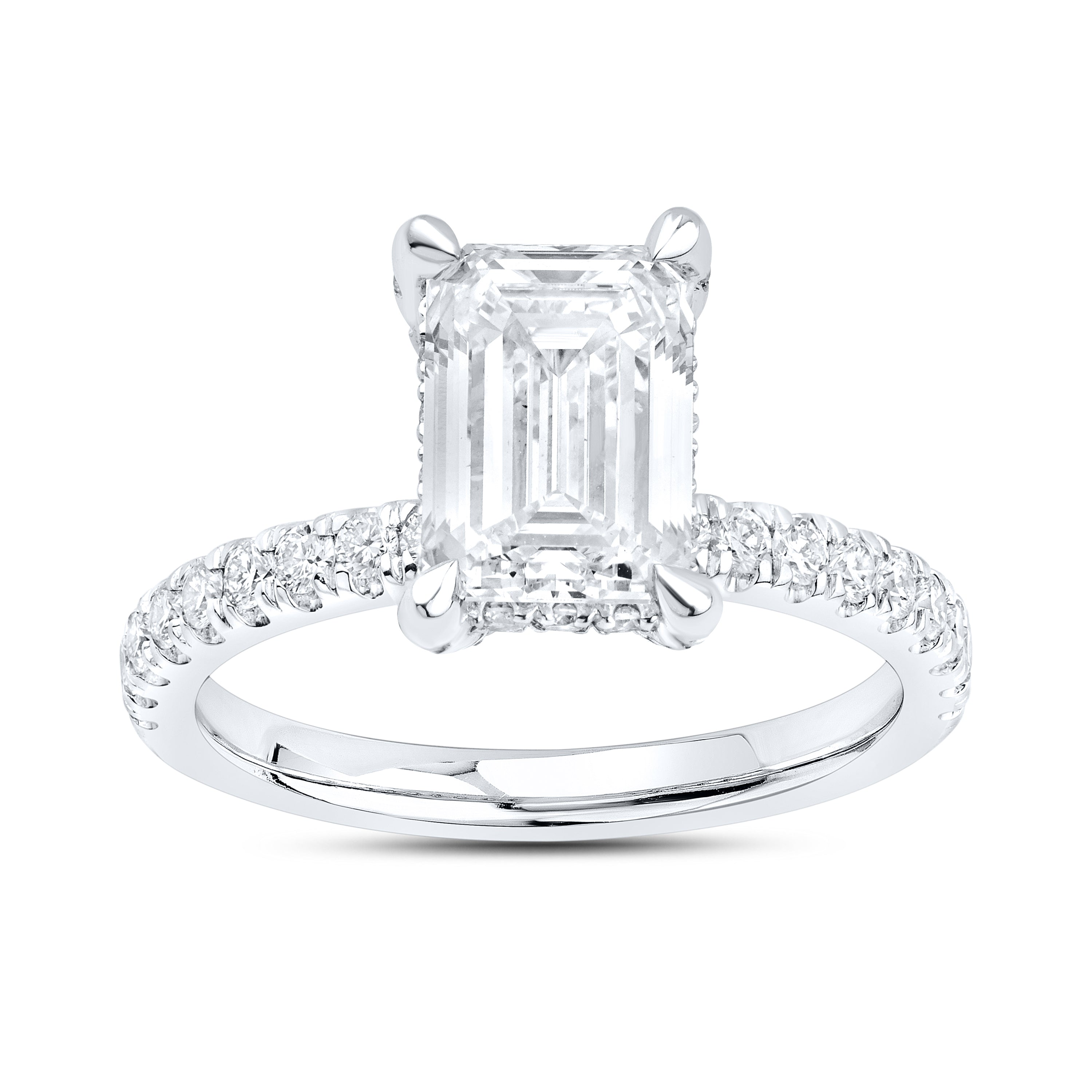 14kt White Gold 3.13 CTW Lab Diamond Emerald Shape Engagement Ring