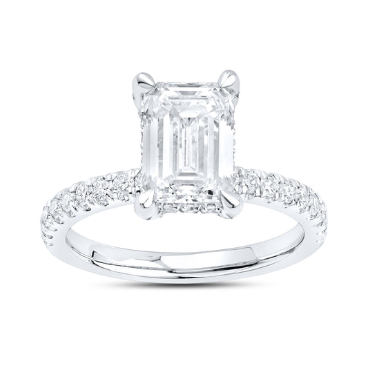 14kt White Gold 3.13 CTW Lab Diamond Emerald Shape Engagement Ring