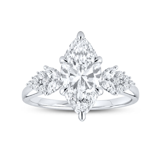 14KT WHITE GOLD 3.36 CTW LAB DIAMOND MARQUISE RING VS Clarity