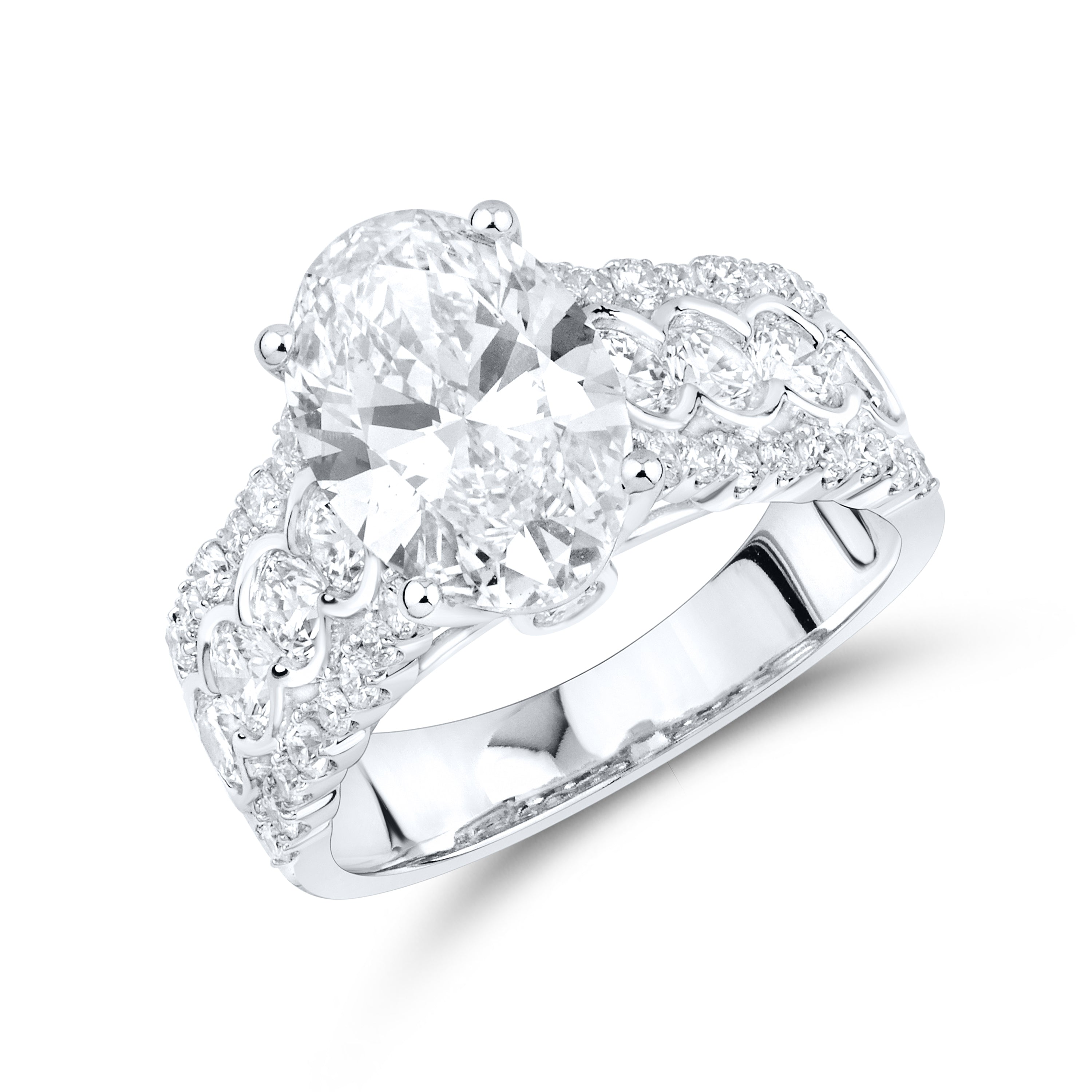 14KT WHITE GOLD 4.50 CTW OVAL SHAPE LAB DIAMOND ENGAGEMENT RING