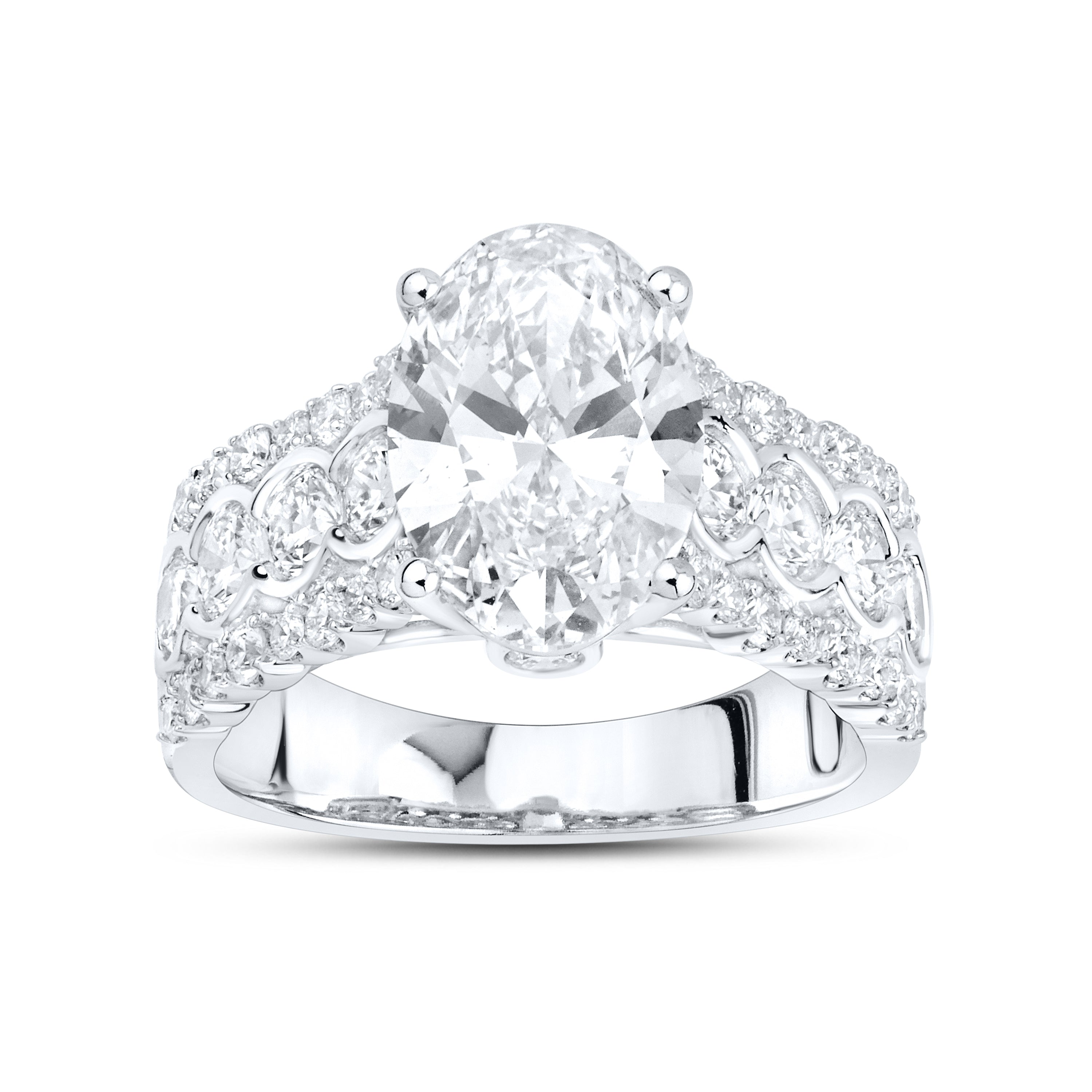 14KT WHITE GOLD 4.50 CTW OVAL SHAPE LAB DIAMOND ENGAGEMENT RING