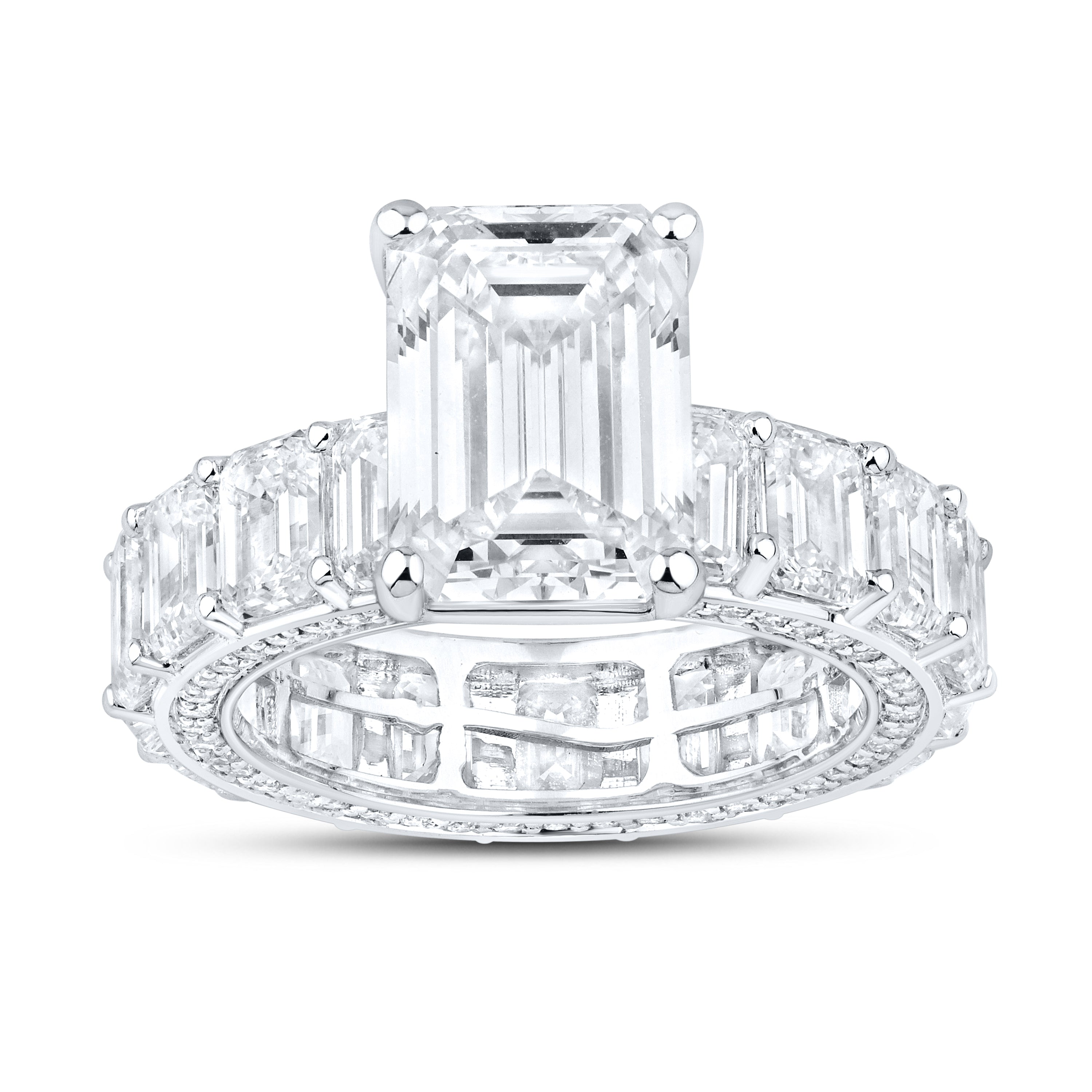 14KT WHITE GOLD 11.78 CTW Emerald Shape Eternity LAB DIAMOND ENGAGEMENT RING