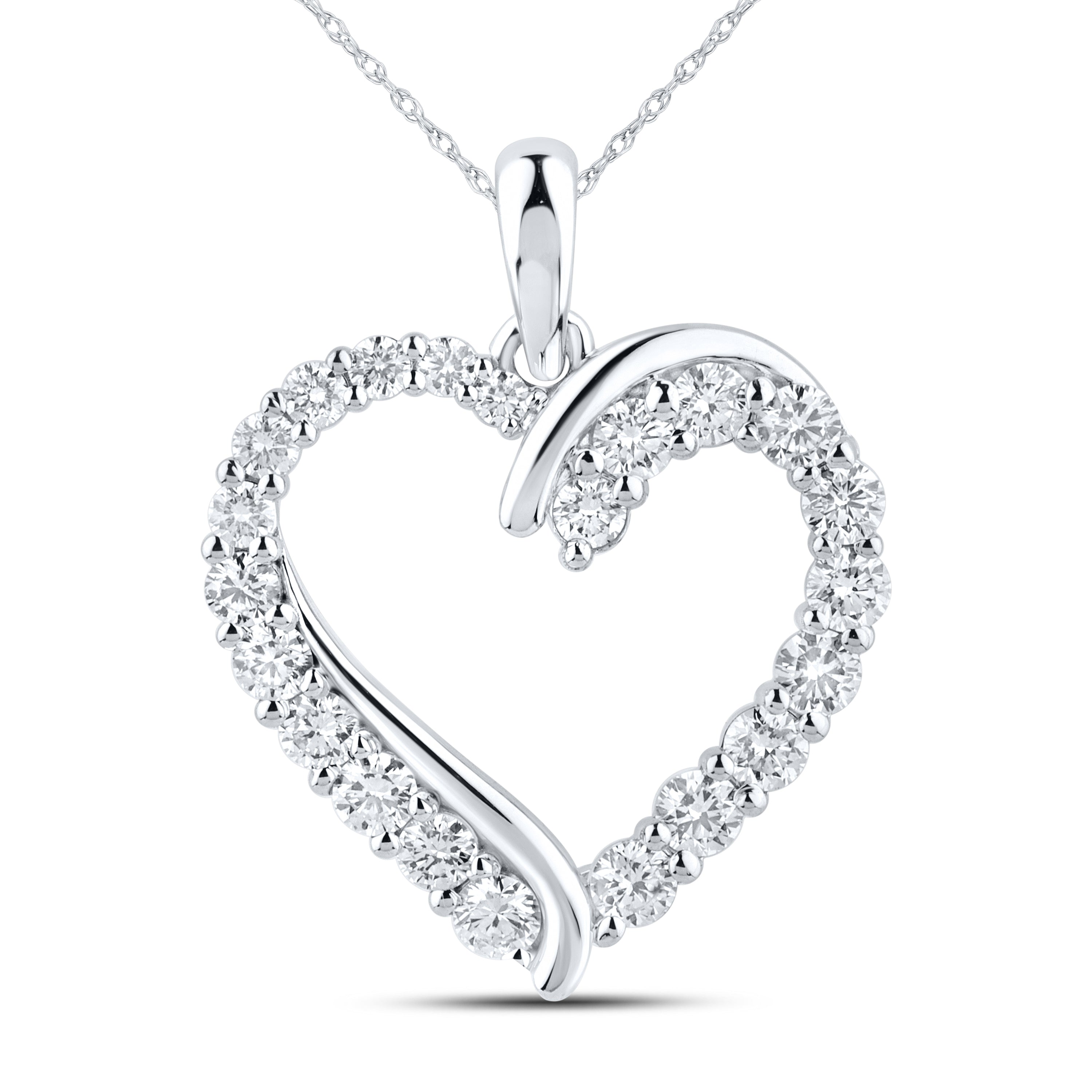 14KT WHITE GOLD LAB DIAMOND 1.04 CTW HEART NECKLACE