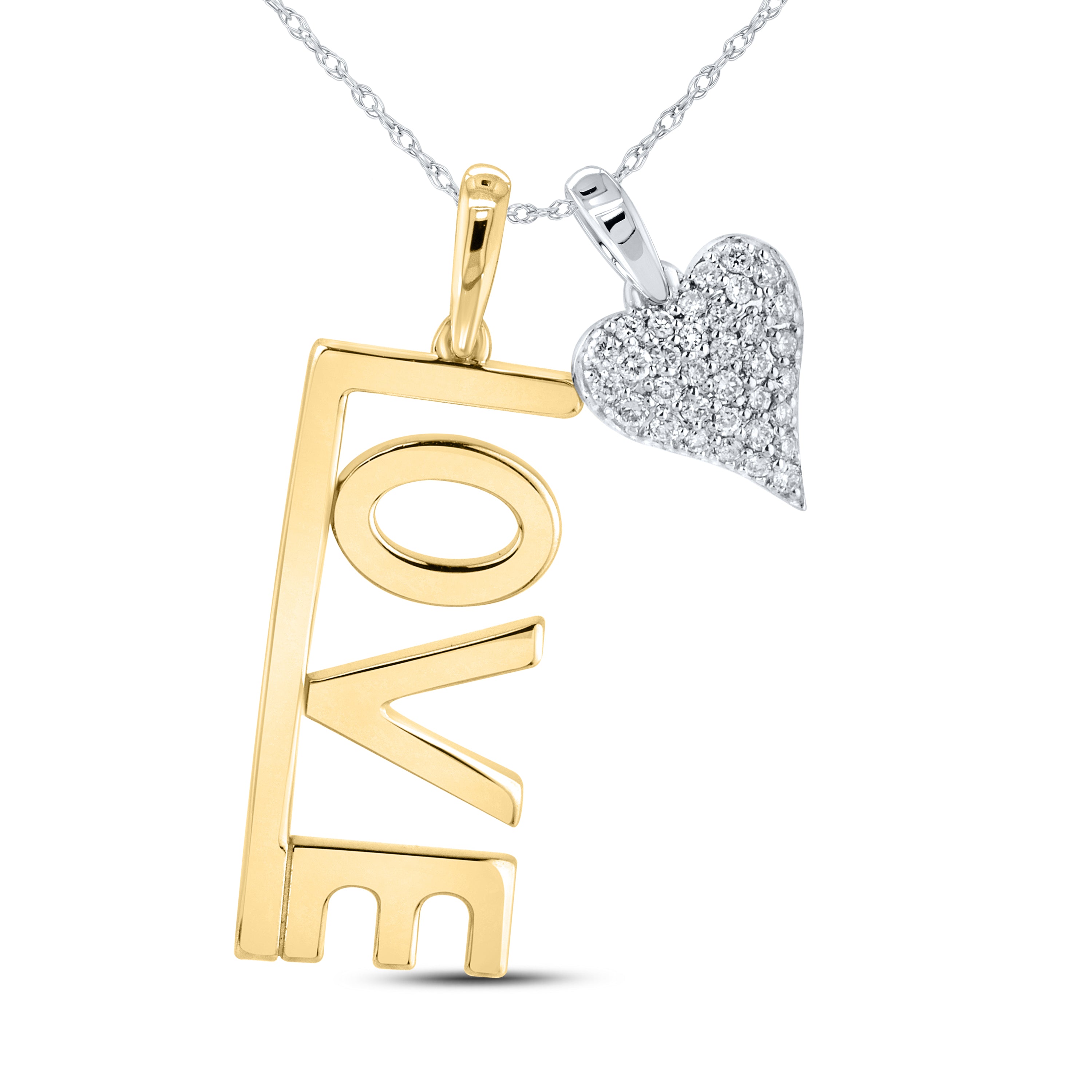 14KT TWO TONE 0.13 CTW LAB DIAMOND LOVE PENDANT