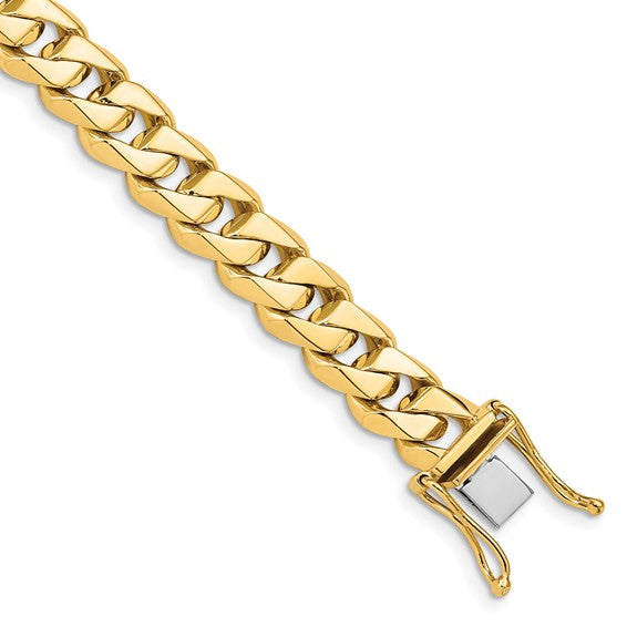 14KT Yellow Gold 8.5 inch 8.6mm Hand Polished Fancy Traditional Link with Box Catch Clasp Bracelet