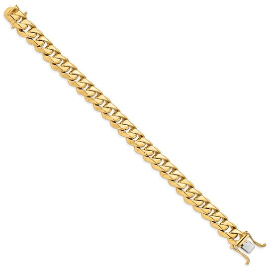 14KT Yellow Gold 8 inch 11mm Hand Polished Fancy Traditional Link with Box Catch Clasp Bracelet