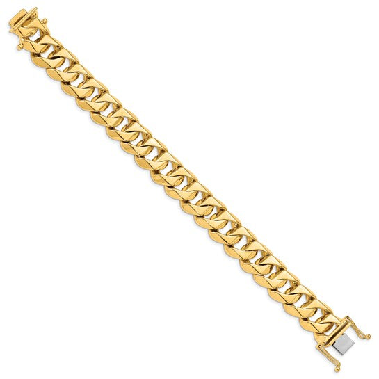 14kt Yellow Gold 8 inch 15mm Hand Polished Fancy Traditional Link with Box Catch Clasp Bracelet
