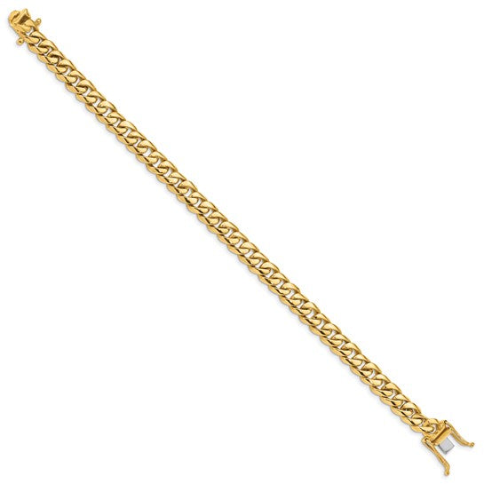 14KT Yellow Gold 8 inch 7.25mm Hand Polished Rounded Curb Link with Box Catch Clasp Bracelet