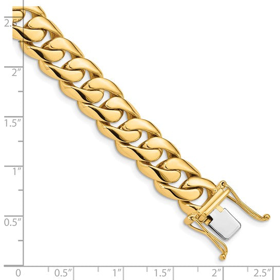 14kt Yellow Gold 8 inch 10.8mm Hand Polished Rounded Curb Link with Box Catch Clasp Bracelet