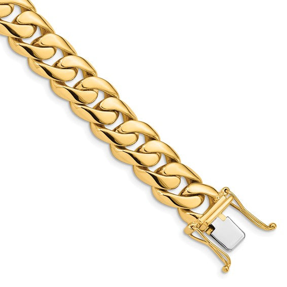 14kt Yellow Gold 8 inch 10.8mm Hand Polished Rounded Curb Link with Box Catch Clasp Bracelet