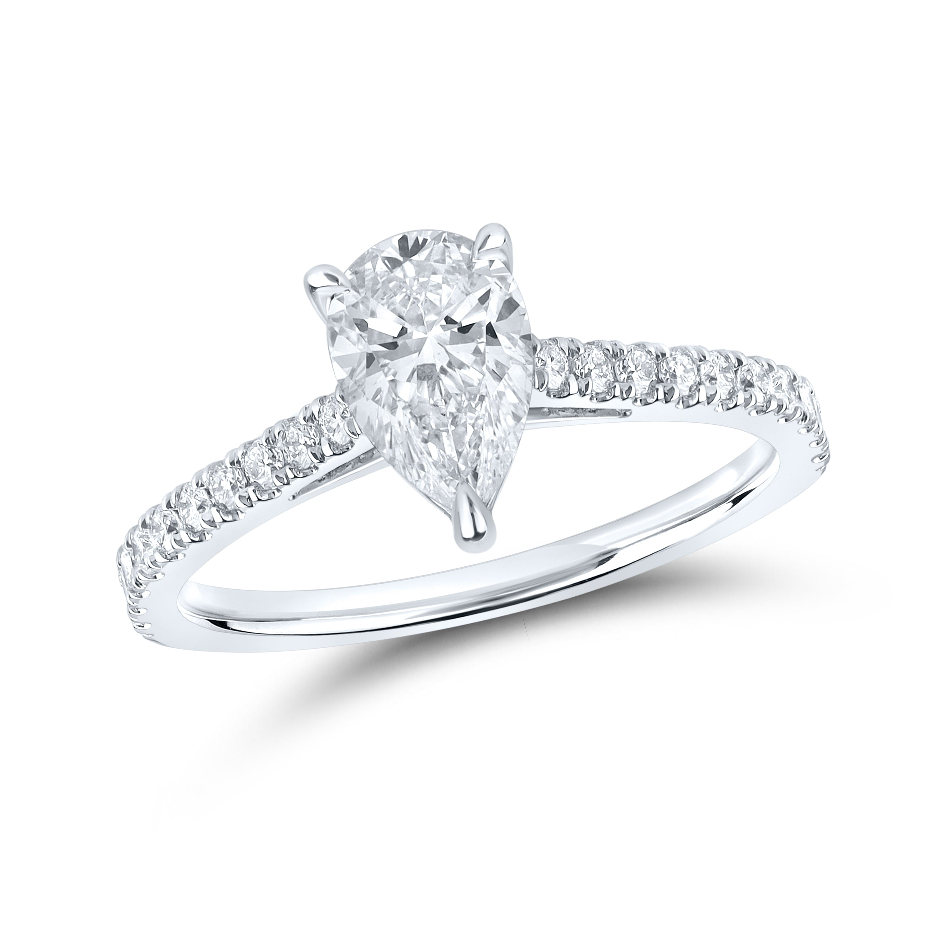 14k WHITE GOLD 1.25 CTW PEAR SHAPE LAB DIAMOND RING