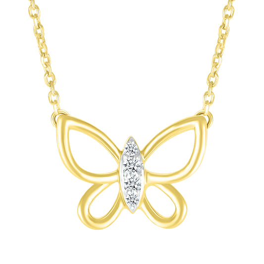10k Yellow Gold 0.06 CTW Diamond Butterfly Pendant with 10k chain