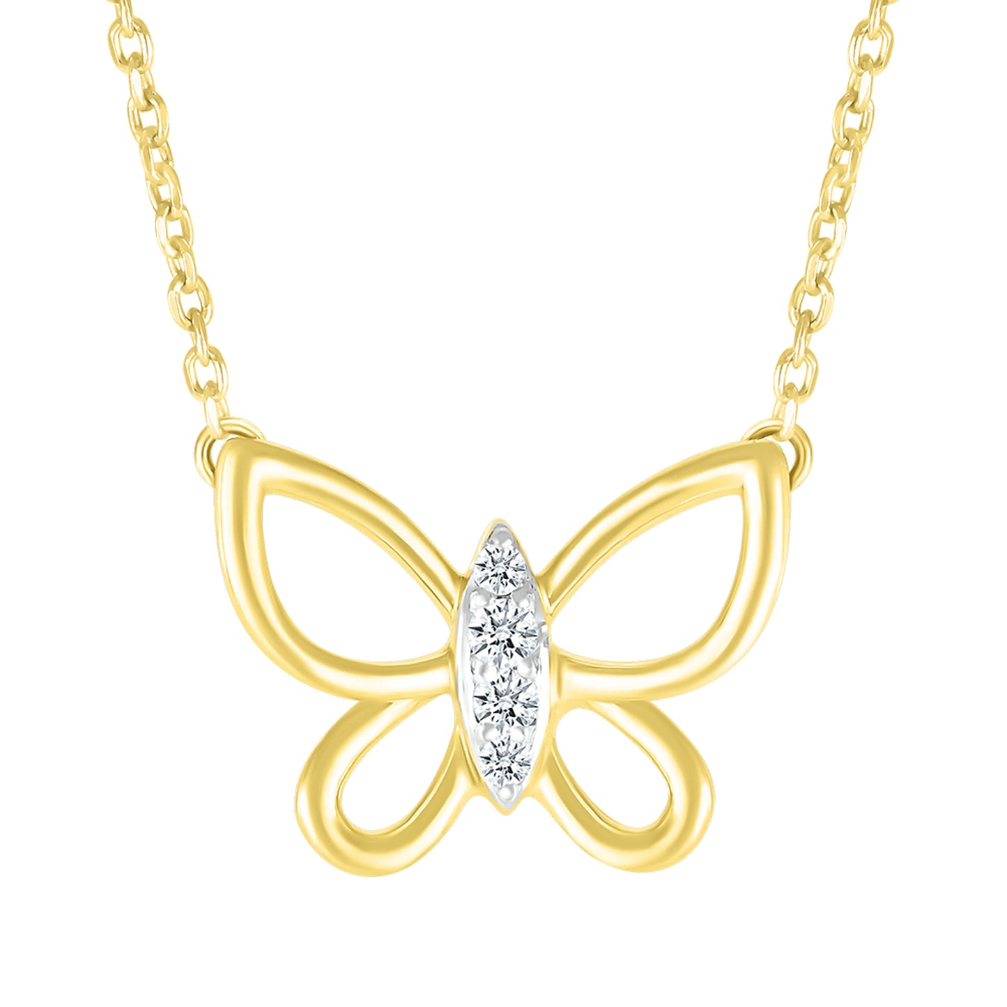 10k Yellow Gold 0.06 CTW Diamond Butterfly Pendant with 10k chain