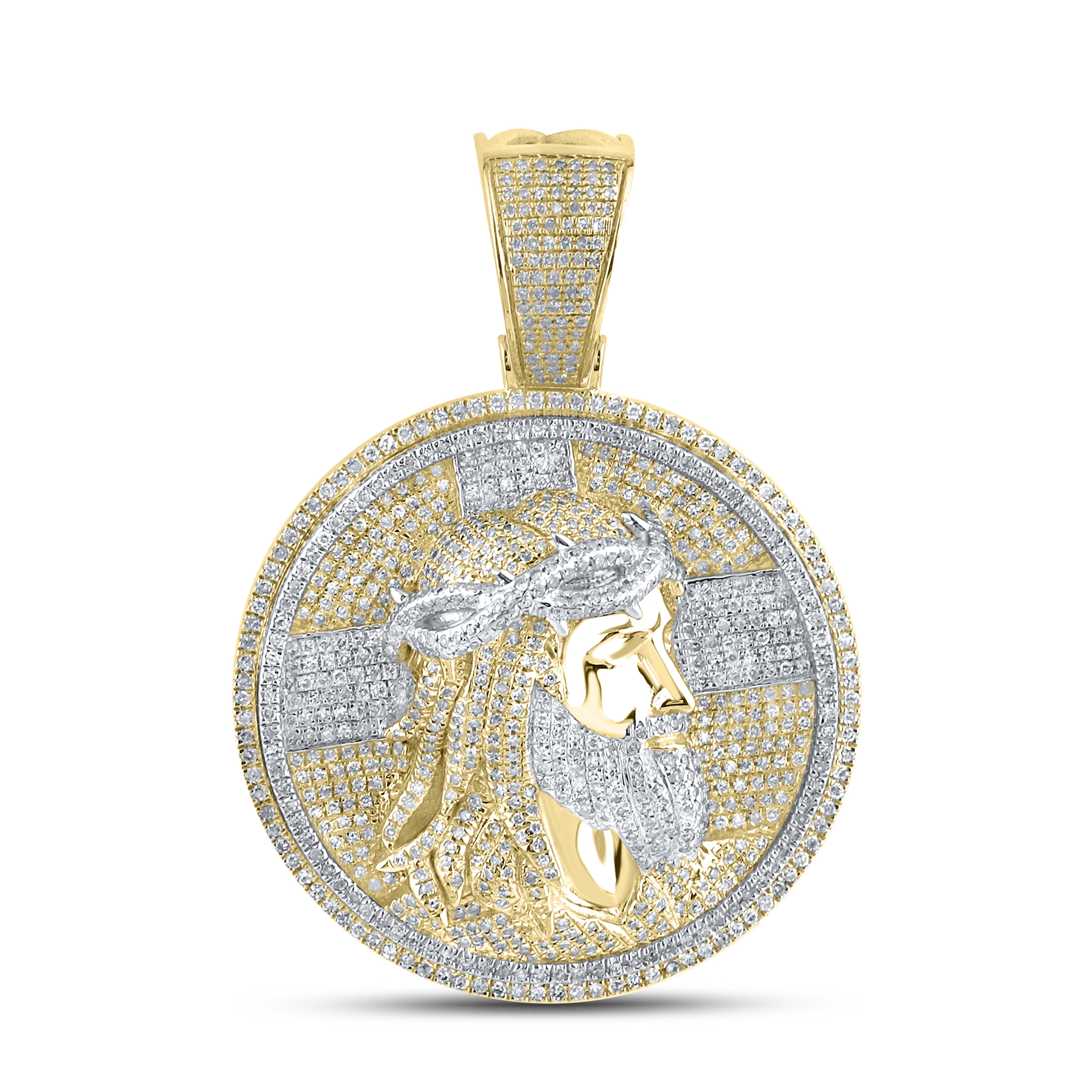 10KT YELLOW GOLD 1.6 CTW Natural Diamond Jesus Head Charm