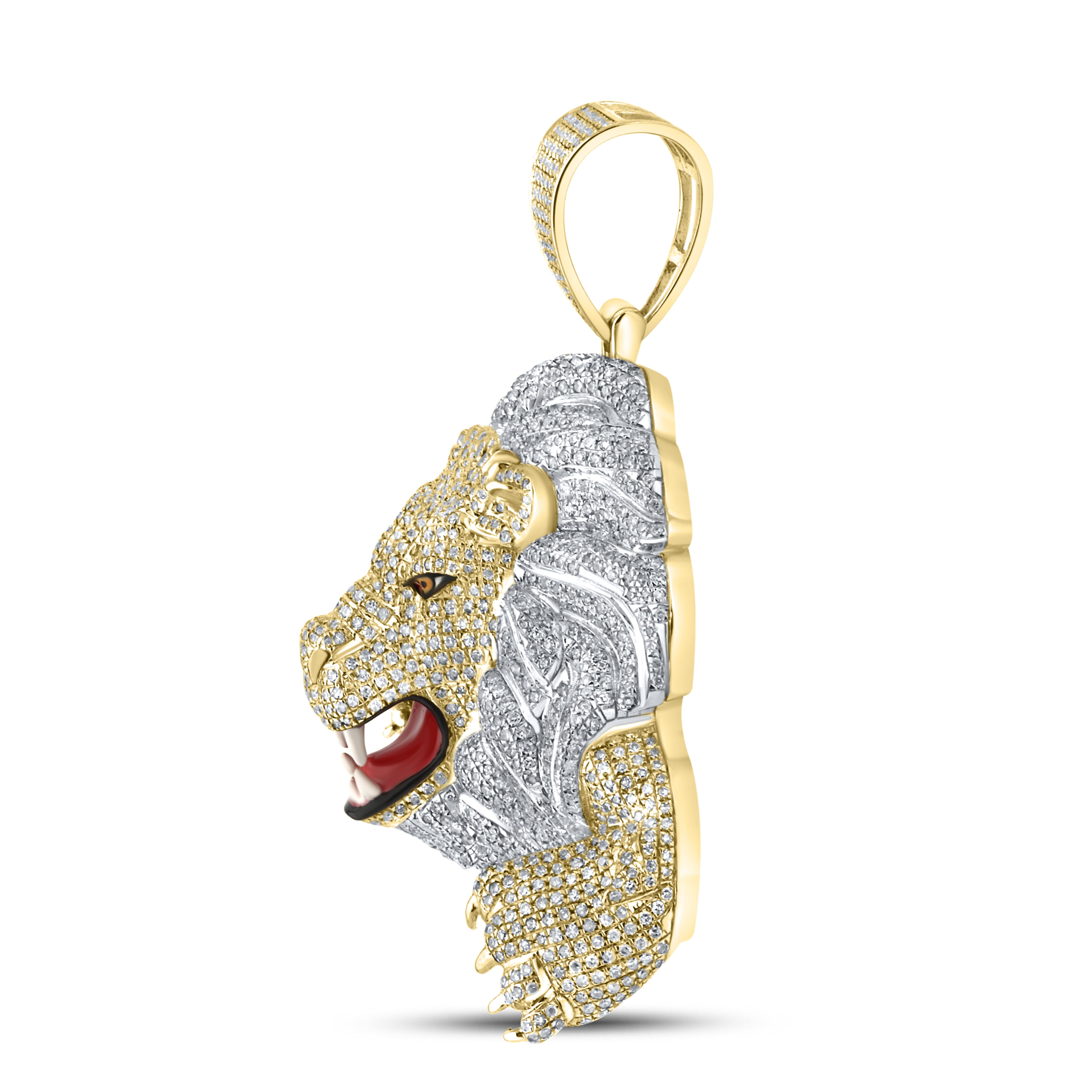 10KT YELLOW GOLD NATURAL DIAMOND 3.25 CTW LION CHARM