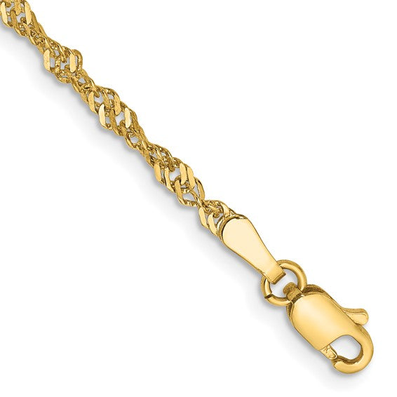 14kt Yellow Gold 8 inch 2mm Singapore with Lobster Clasp Chain
