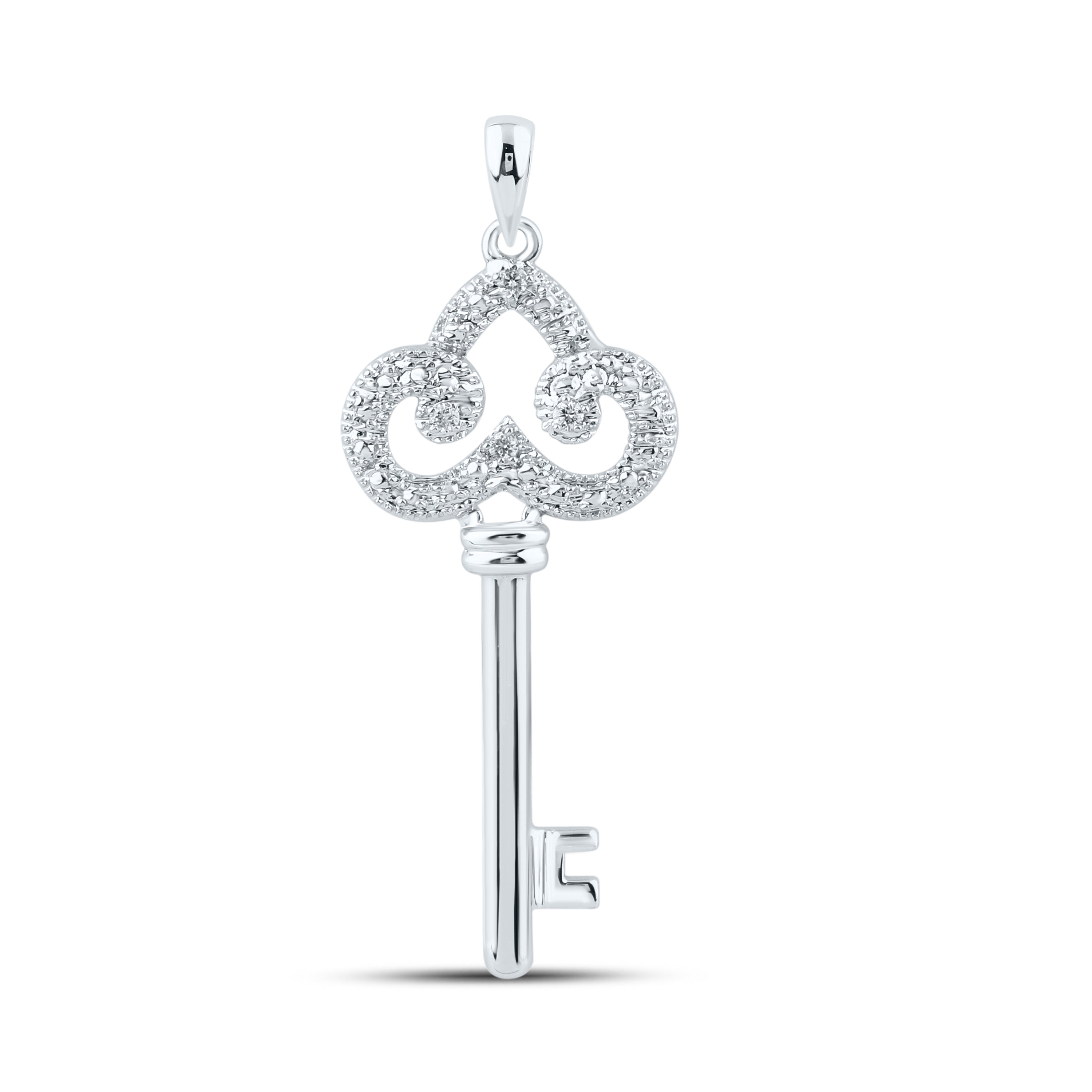 10kt White Gold 0.02 CTW Diamond Key Pendant
