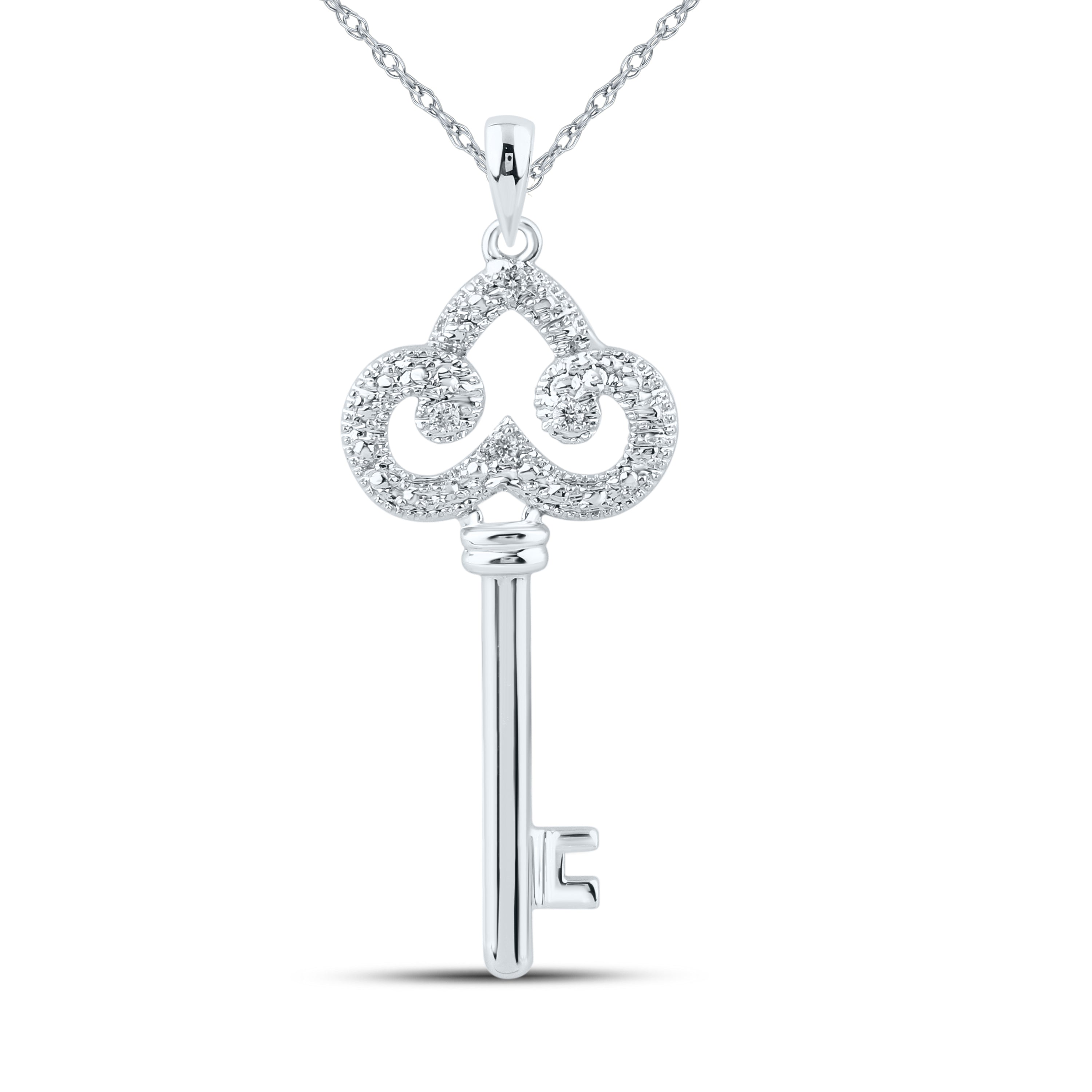10kt White Gold 0.02 CTW Diamond Key Pendant