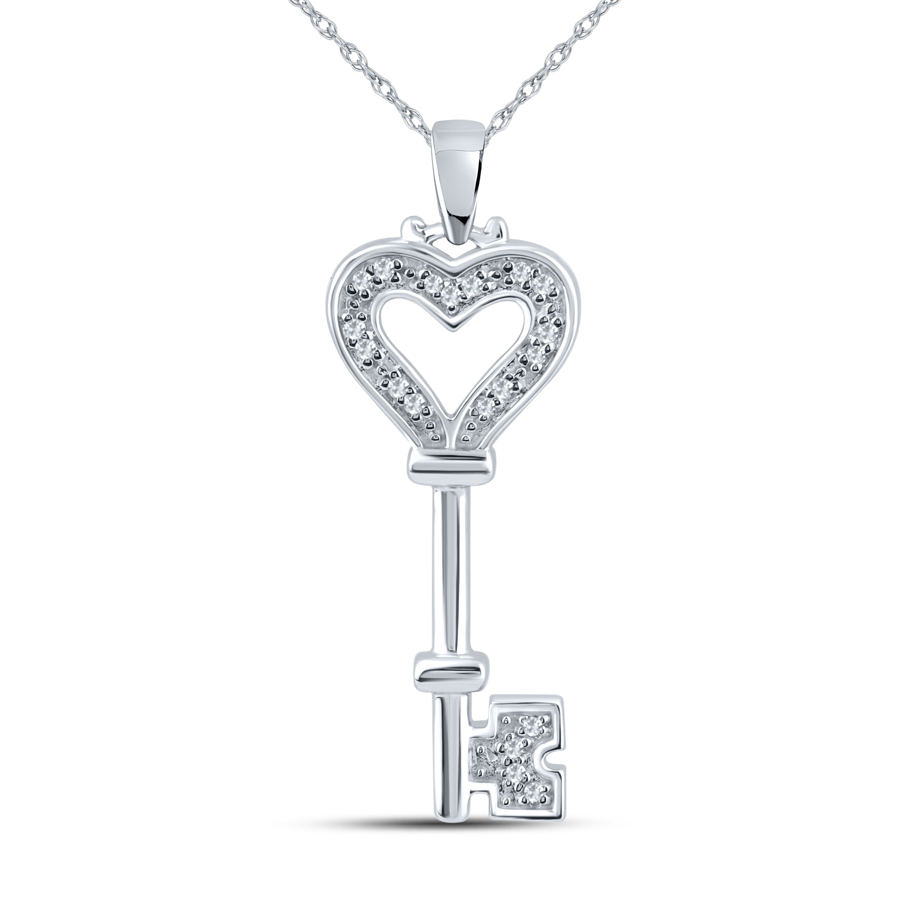 10kt White Gold 0.05 CTW Diamond Key Pendant