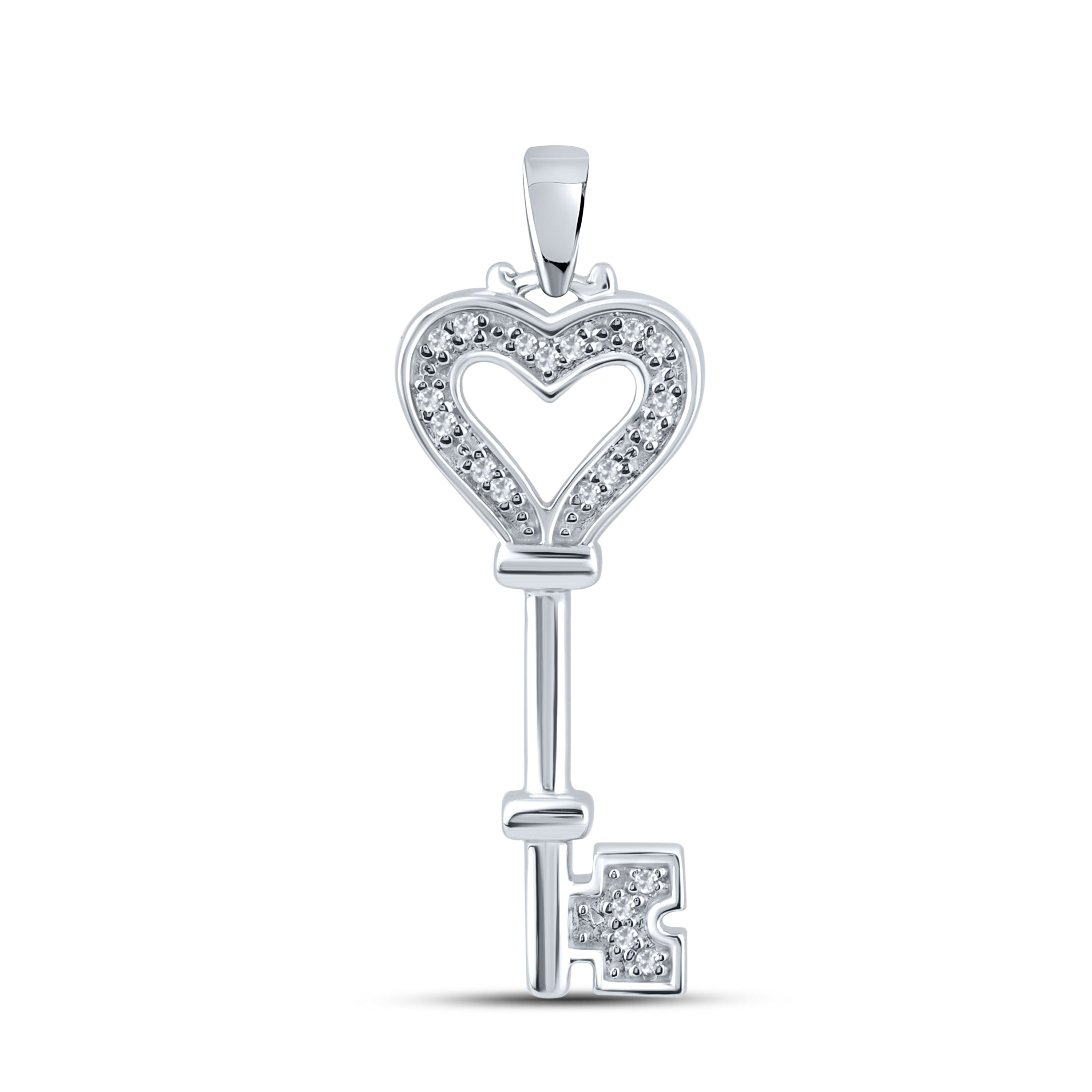 10kt White Gold 0.05 CTW Diamond Key Pendant