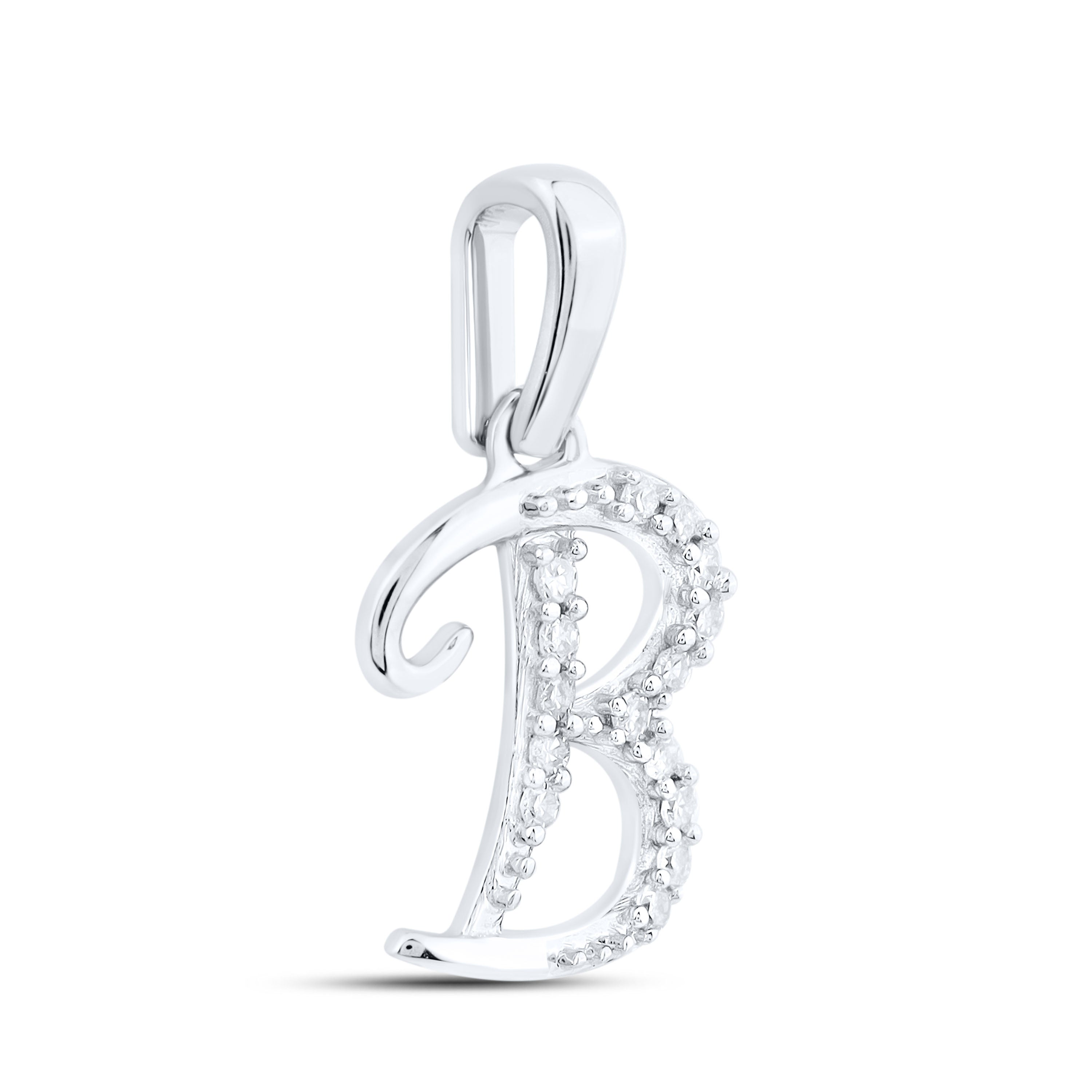 10kt White Gold 0.04 CTW Diamond Initial B