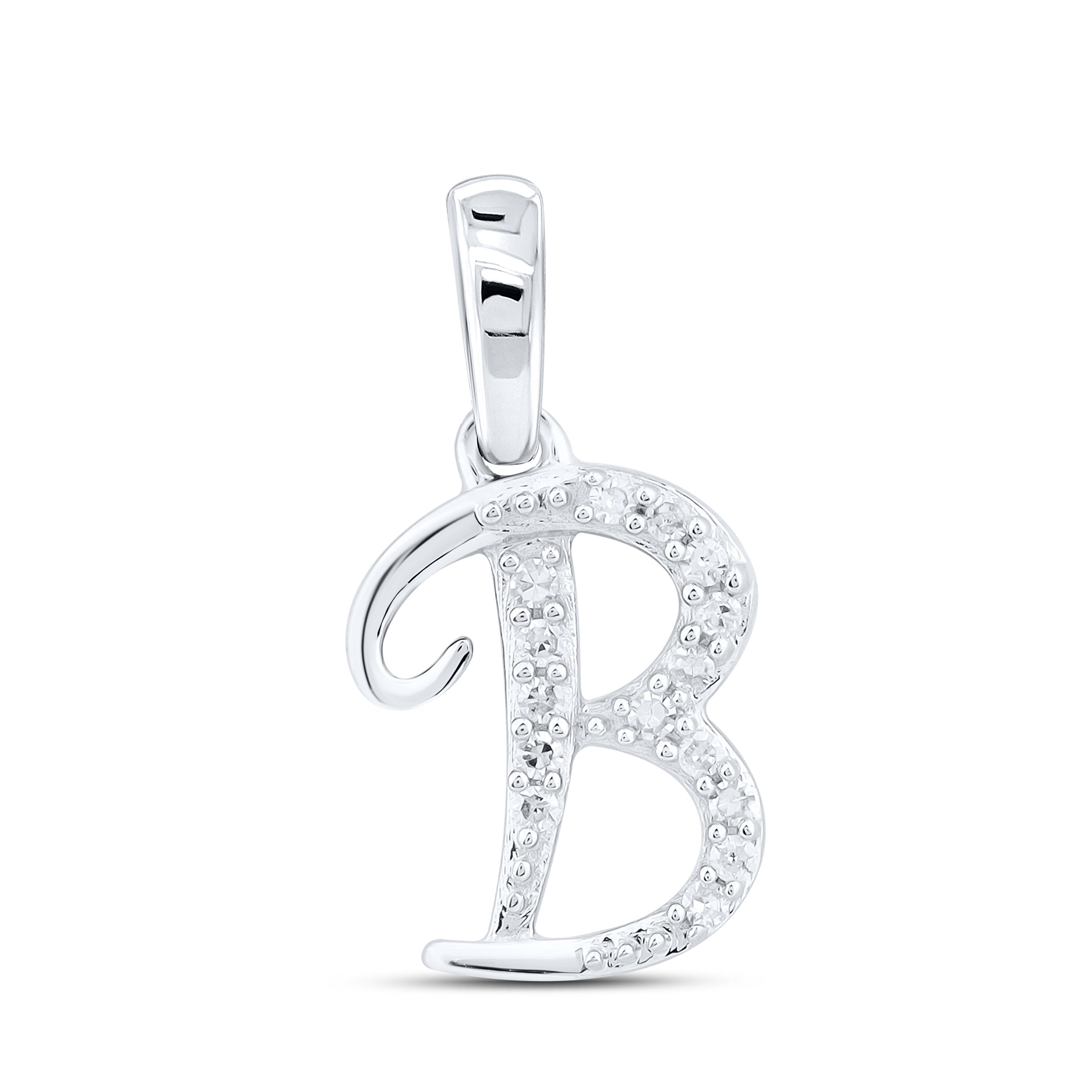10kt White Gold 0.04 CTW Diamond Initial B