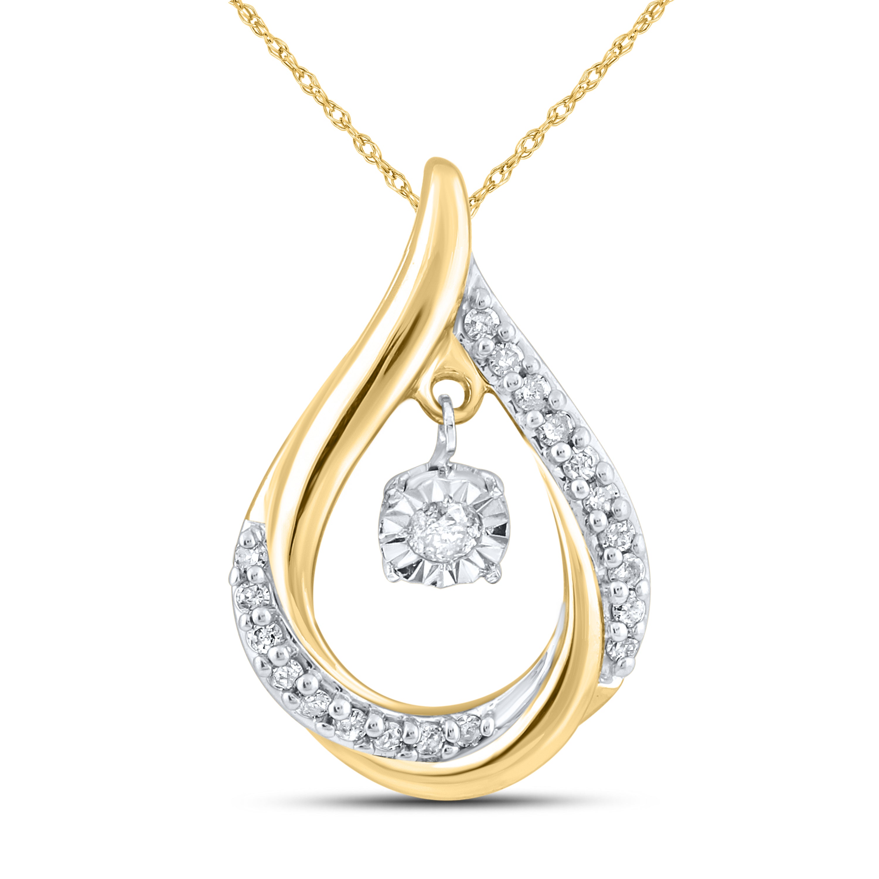 10kt Yellow Gold 0.16 CTW Natural Diamond Pendant with 18-inch Chain