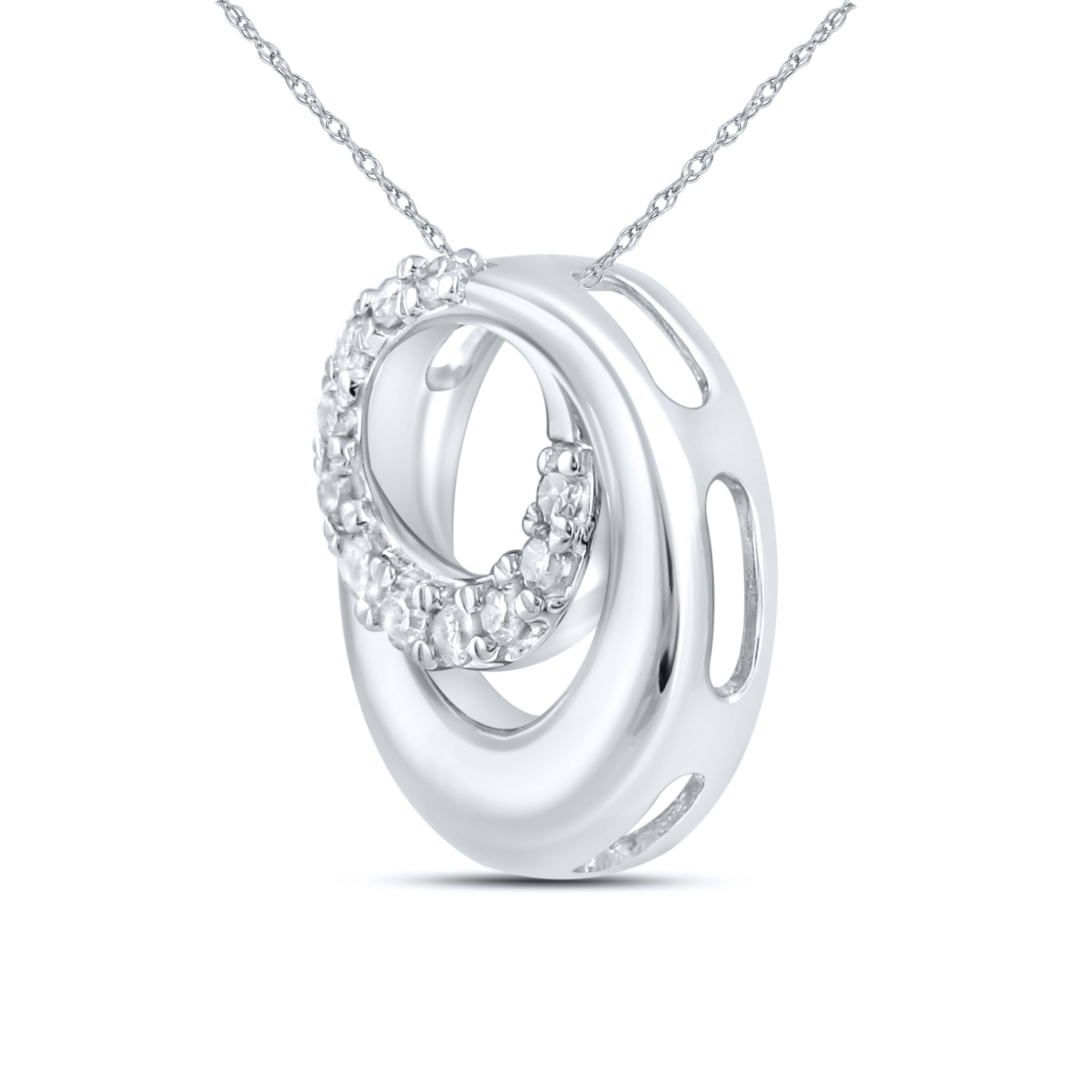 10kt White Gold 0.10 CTW Natural Diamond Pendant with 18-inch Chain