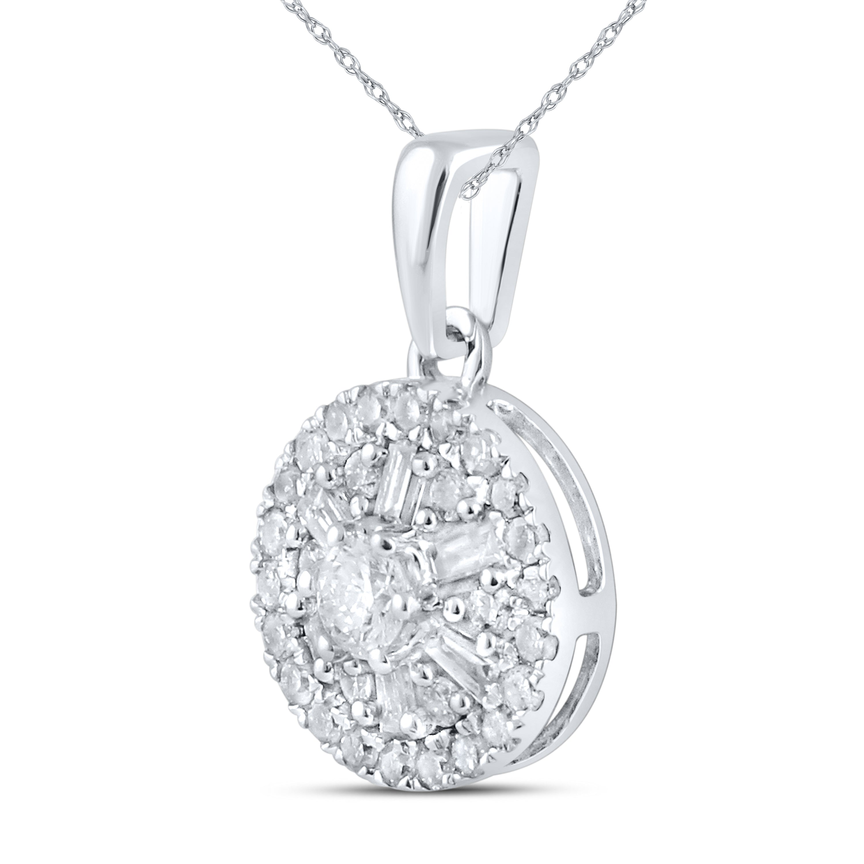 10kt White Gold 0.33 CTW Natural Diamond  Pendant with 18-inch Chain