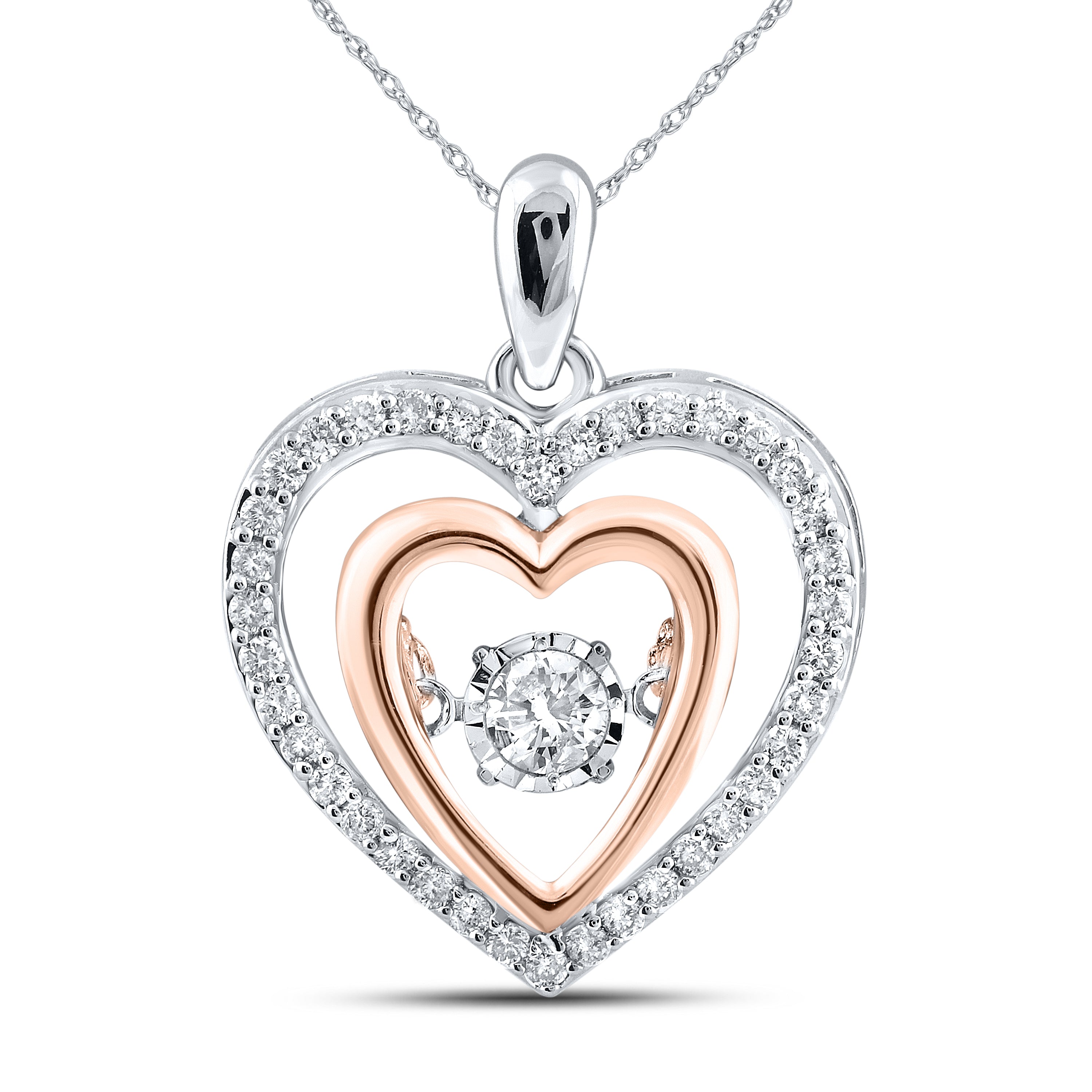 10kt White & Rose Gold 0.50 CTW Natural Diamond Pendant with 18 inch Chain