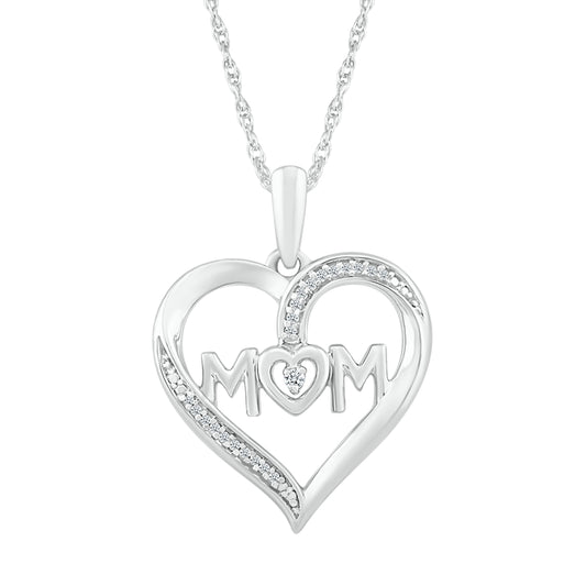 10K White Gold 0.06 CTW MOM DIAMOND PENDANT WITH 10KT CHAIN