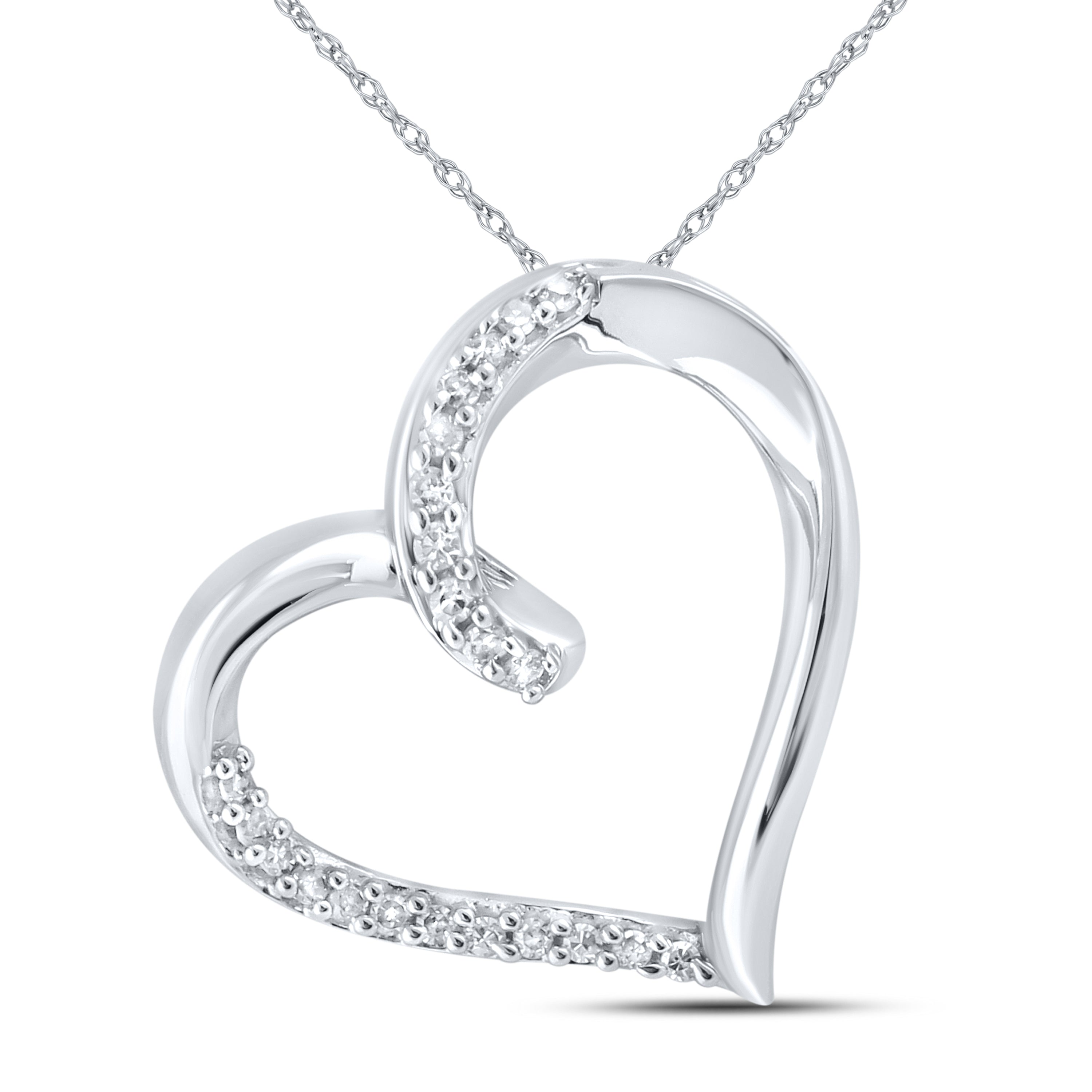 10kt White Gold 0.10 CTW Natural Diamond Pendant with 18-inch Chain