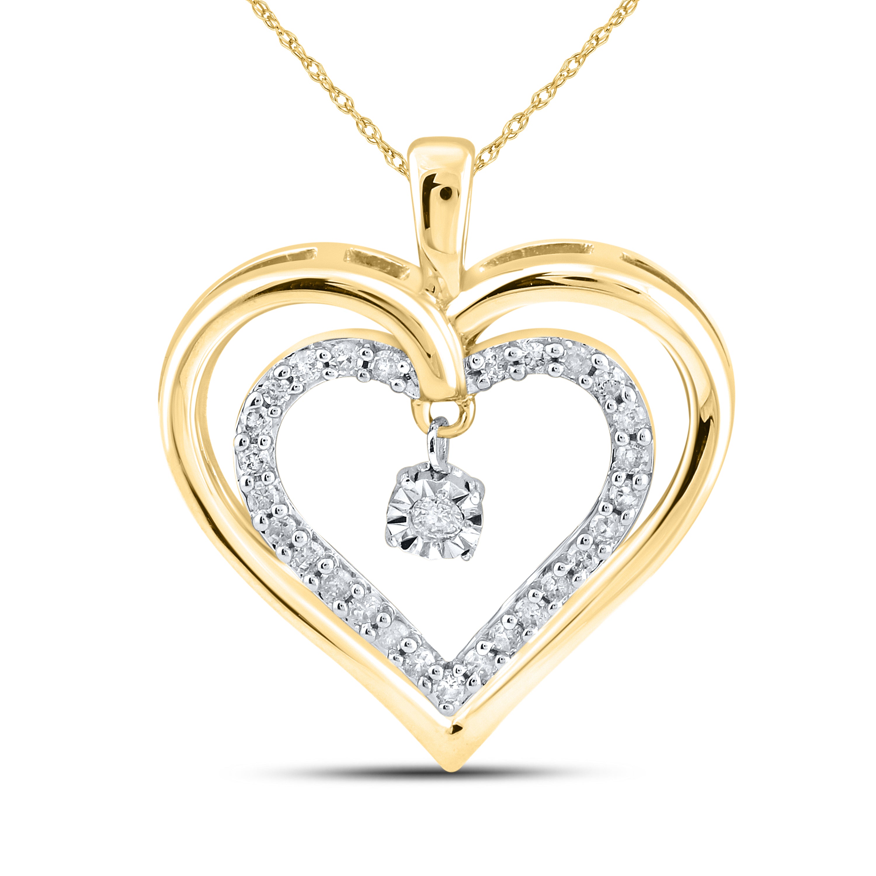 10kt Yellow Gold 0.16 CTW Natural Diamond Pendant with 18-inch Chain