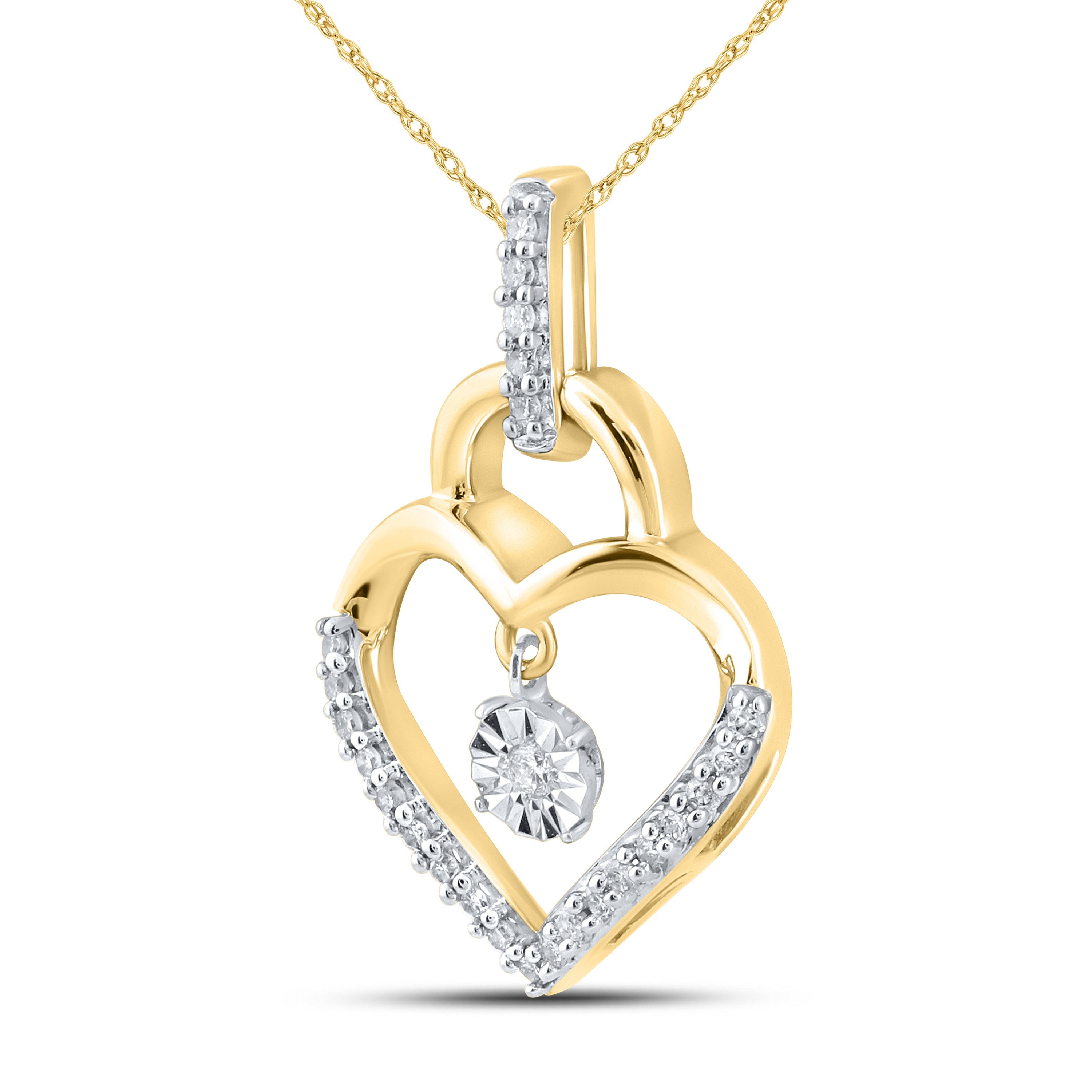 10kt Yellow Gold 0.10 CTW Natural Diamond Pendant with 18-inch Chain