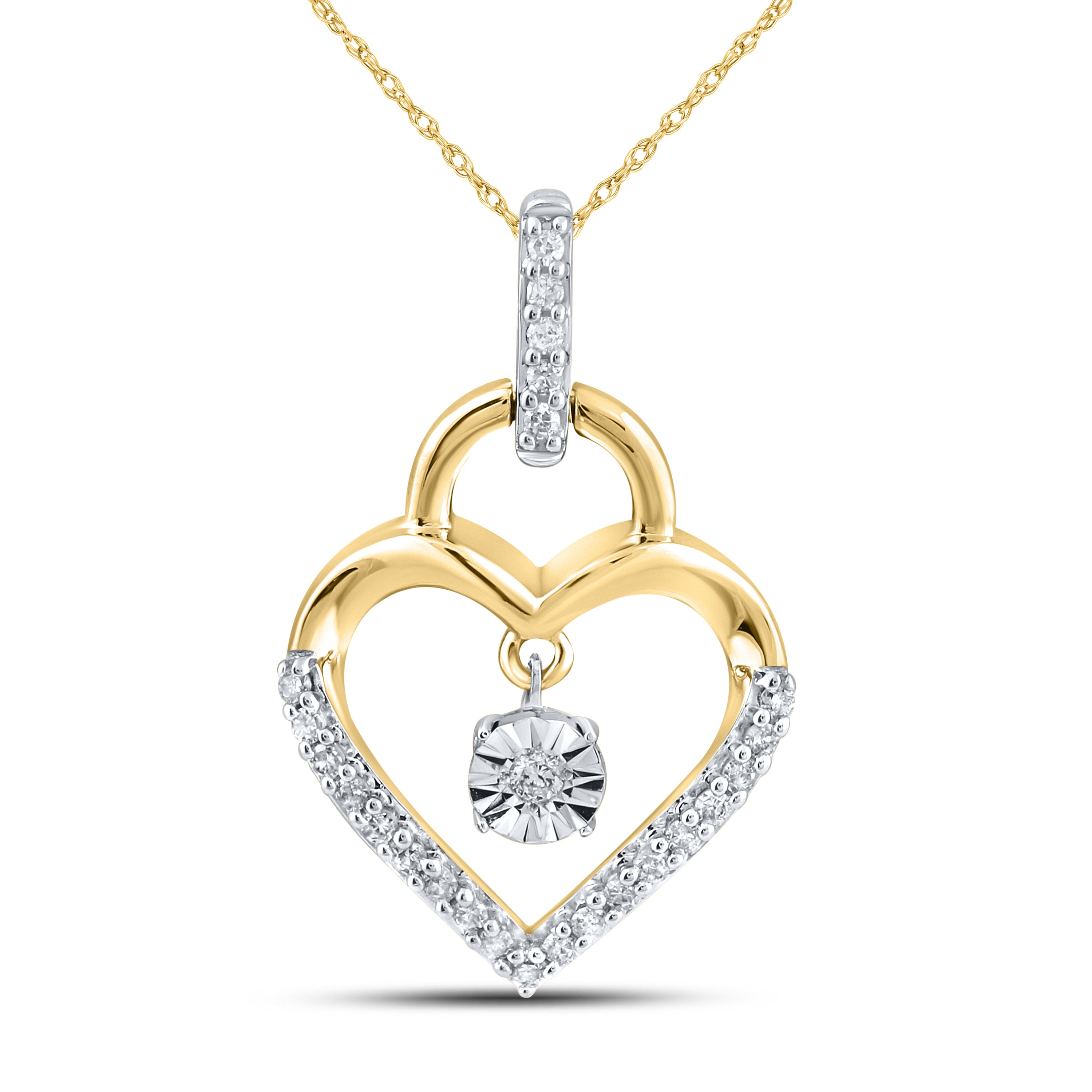 10kt Yellow Gold 0.10 CTW Natural Diamond Pendant with 18-inch Chain