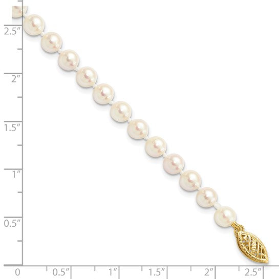 14kt Yellow Gold 5-6mm White Round Akoya Saltwater Cultured Pearl 7 inch Bracelet