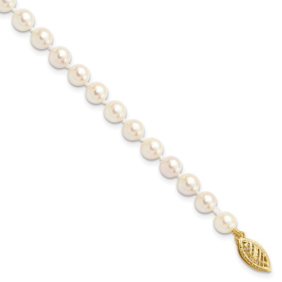 14kt Yellow Gold 5-6mm White Round Akoya Saltwater Cultured Pearl 7 inch Bracelet