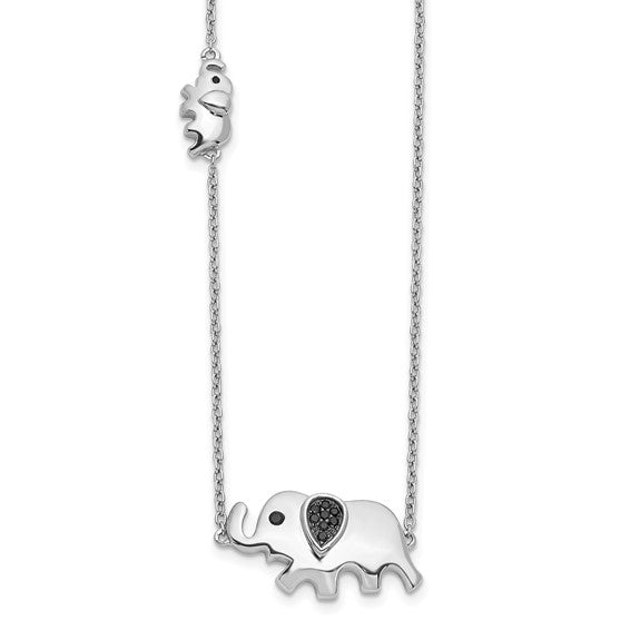 14kt White Gold Black Diamond Elephant 18 inch Necklace