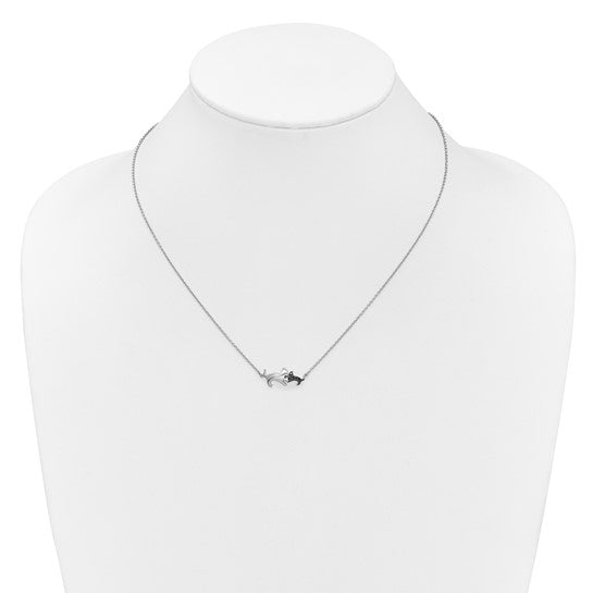 14kt White Gold Black Diamond Mother and Baby Cat 18 inch Necklace