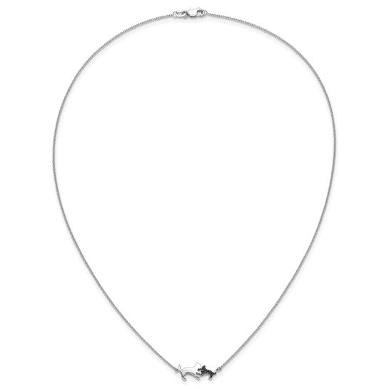 14kt White Gold Black Diamond Mother and Baby Cat 18 inch Necklace
