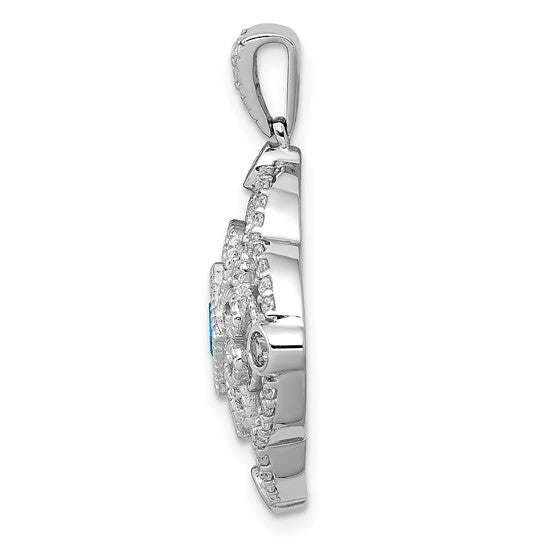 14kt White Gold Diamond and .39 Blue Topaz Fancy Pendant