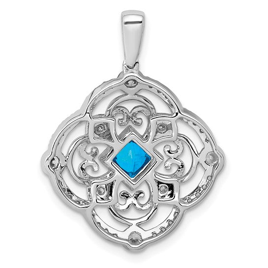 14kt White Gold Diamond and .39 Blue Topaz Fancy Pendant