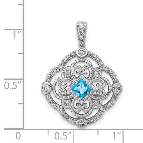 14kt White Gold Diamond and .39 Blue Topaz Fancy Pendant