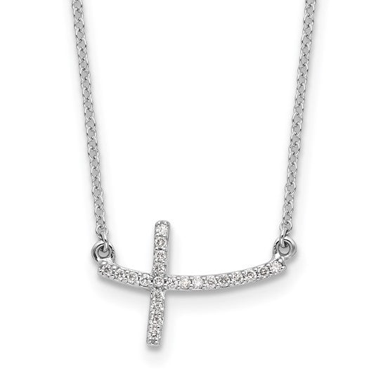 14kt White Gold Diamond Sideways Cross 18 in. Necklace